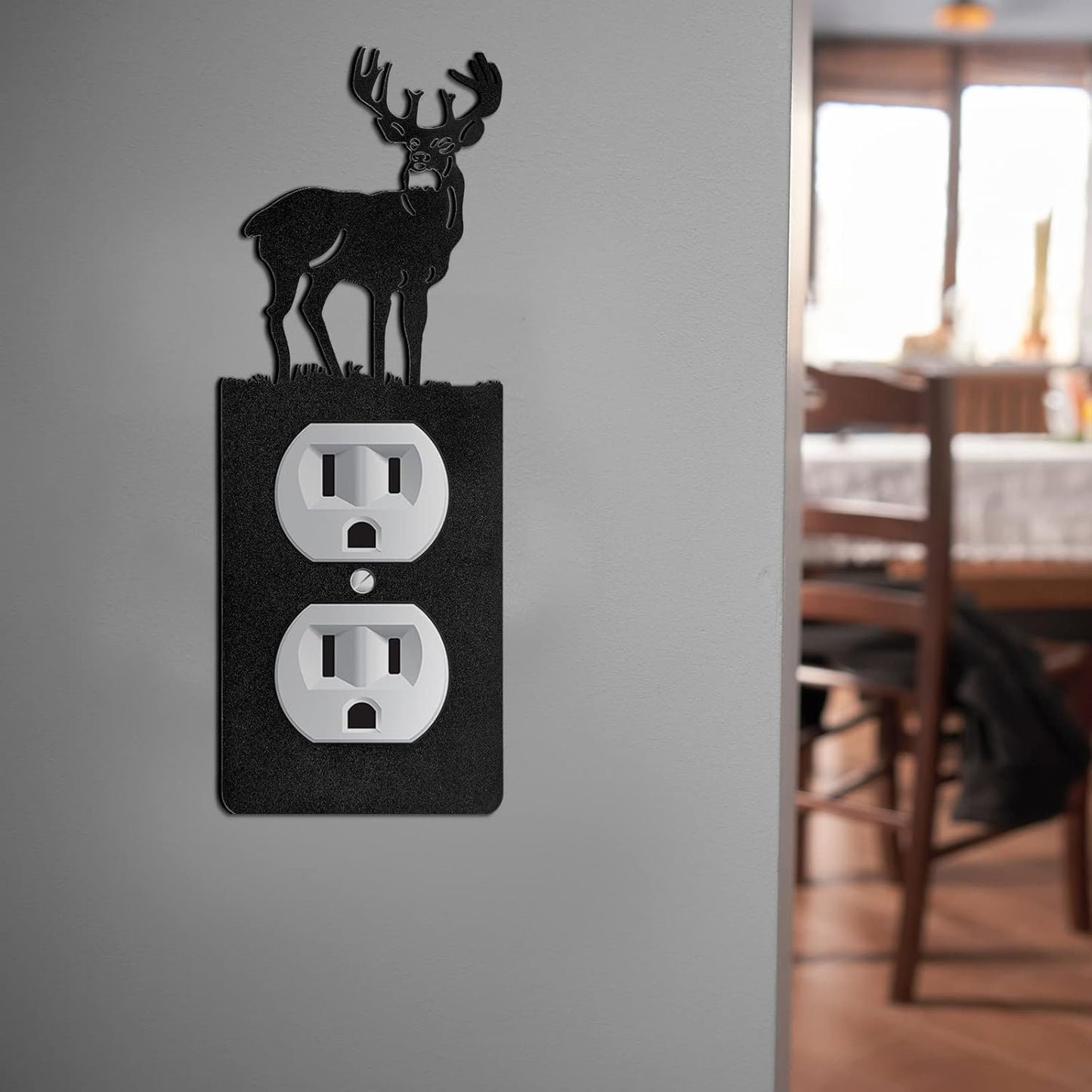 Kingdder 12 Pcs Metal Bear Light Switch Cover Moose Tree Mountain Elk Black Light Switch Plate Forest Outlet Toggle