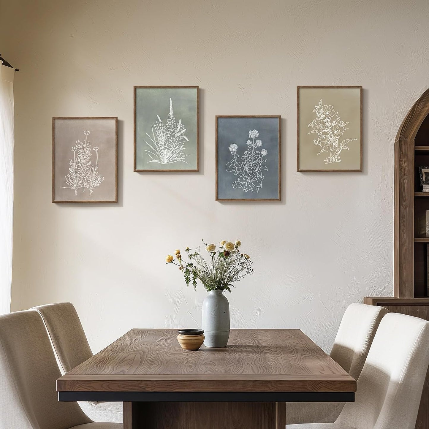 Framed Boho Botanical Wall Art / 12" W x 16" H x / Simple - Walnut Framed / Set of 4