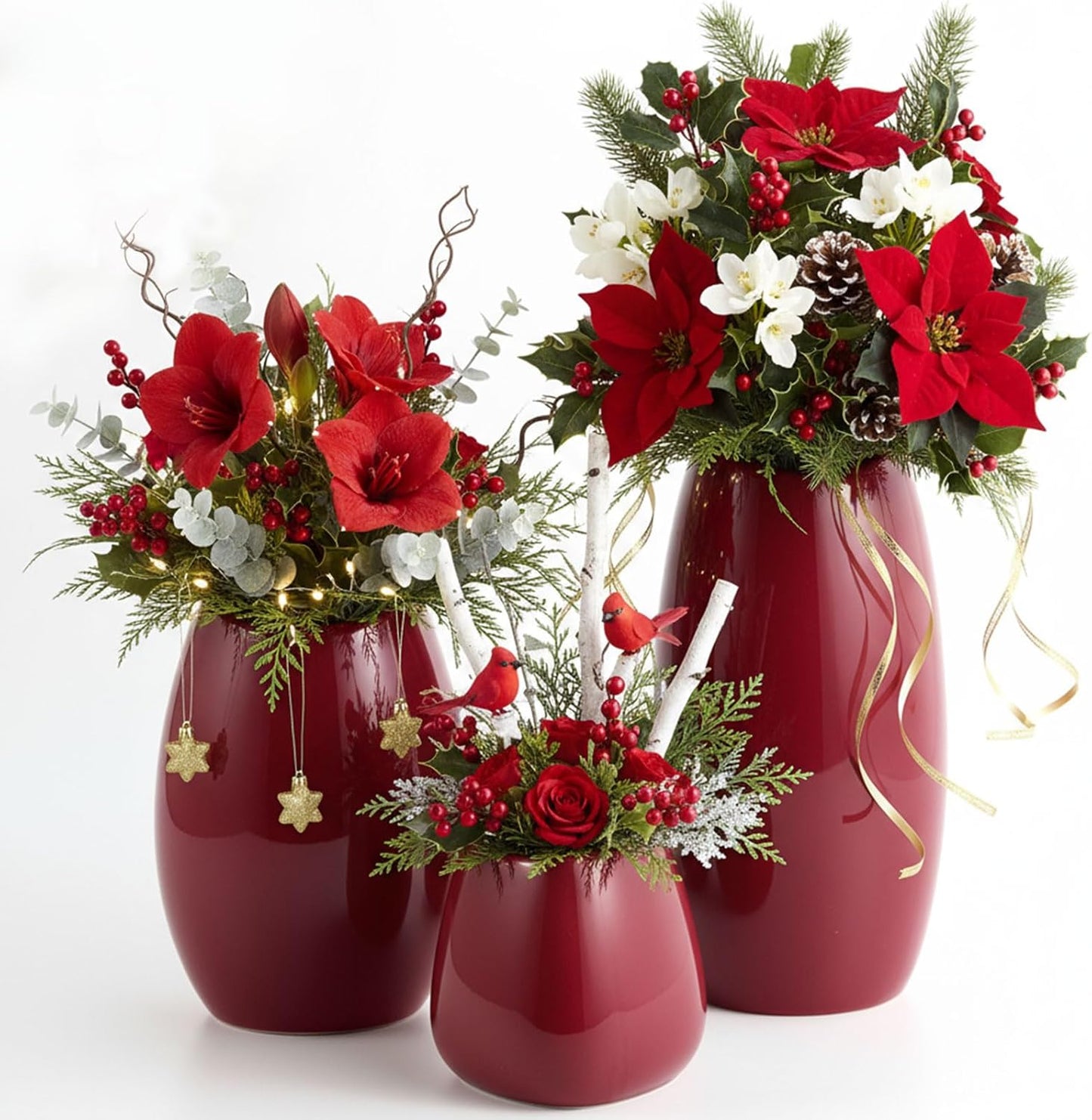 Ceramic Vase Flower Vase / Red / Set of 3