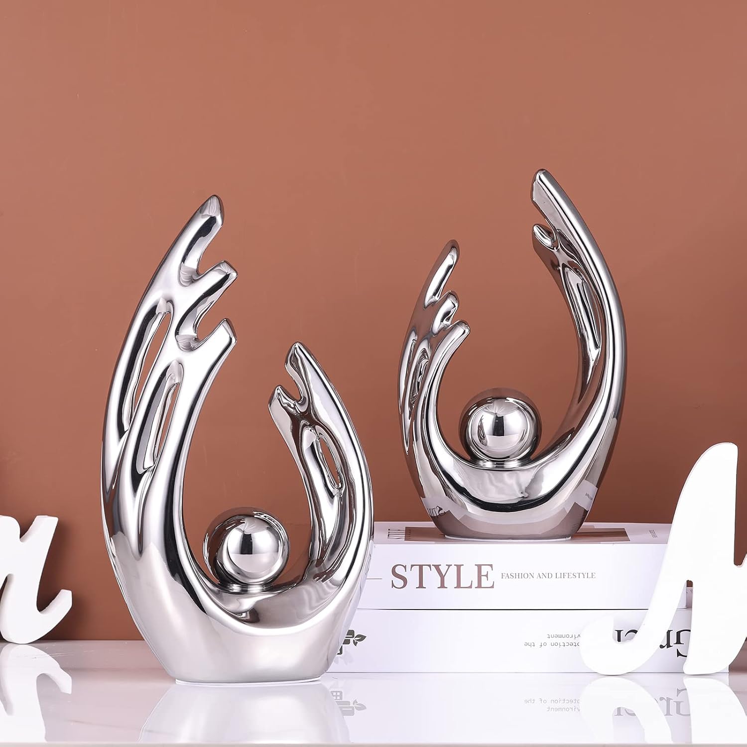 Abstract Art Ceramic Statue / Silver / Small