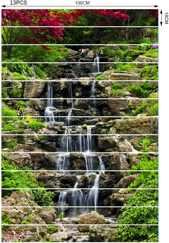 3D Small Waterfall in Mountains Stair Stickers Peel and Stick -Self-Adhesive / A3659 / Set of 13