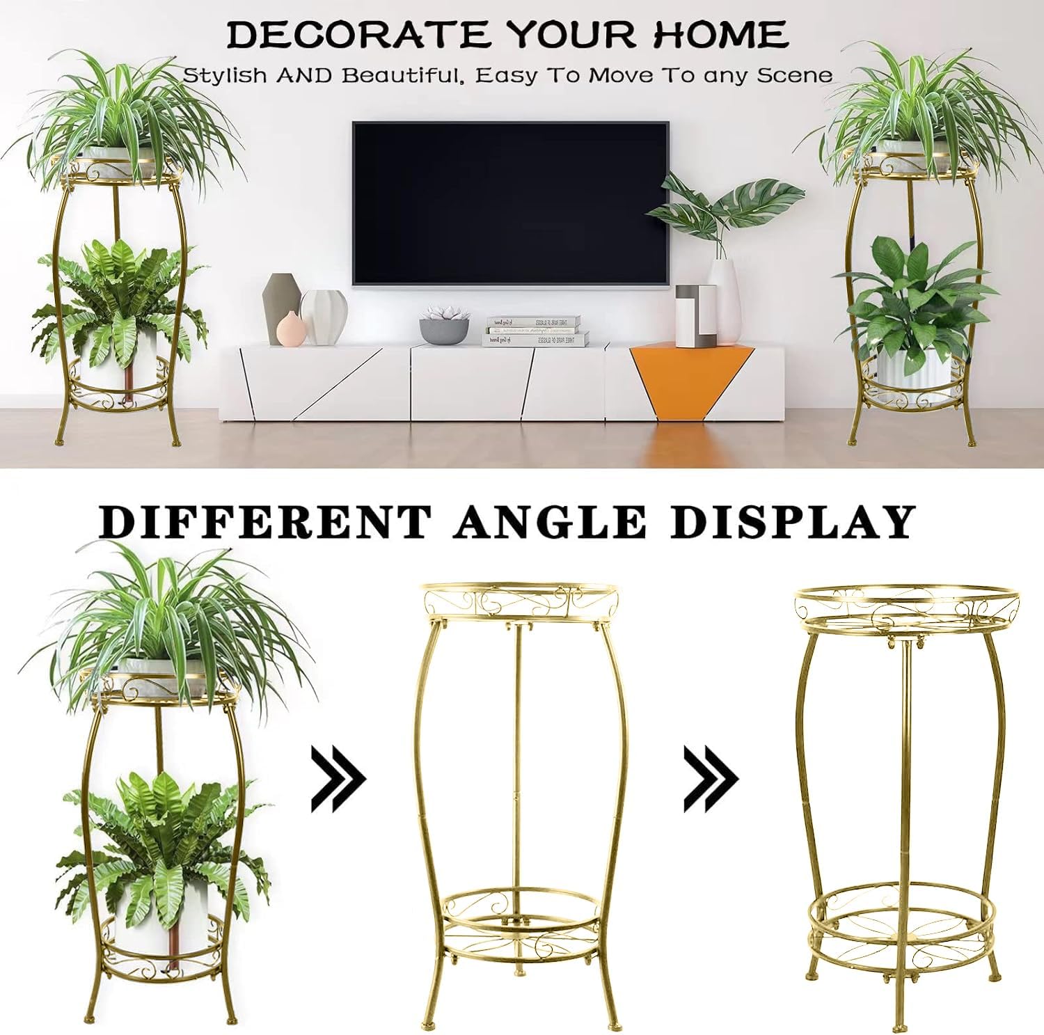MOCORY Plant Stand Indoor Outdoor 2 Tier 27" Tall Metal Potted Holder Rack Flower Pot Stand Heavy Duty Plant Shelf