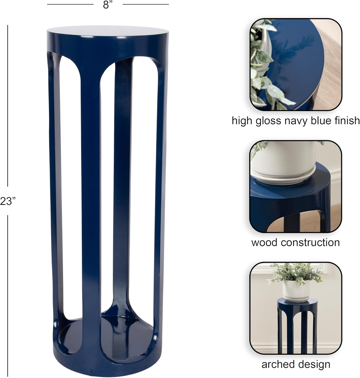 Dahl Modern Wooden Round Drink Table / Navy Blue / 8 x 8 x 23
