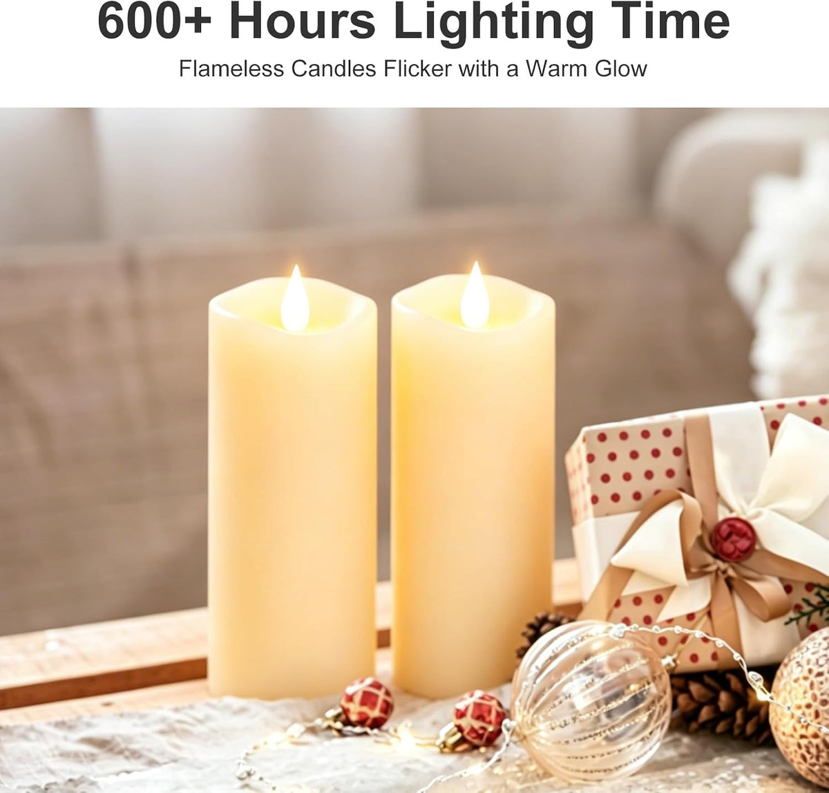 2PCS, 3 x 8 inches Flameless Candle with Remote Control, 3D Flickering Wick, Real Wax, Battery Candles,with
