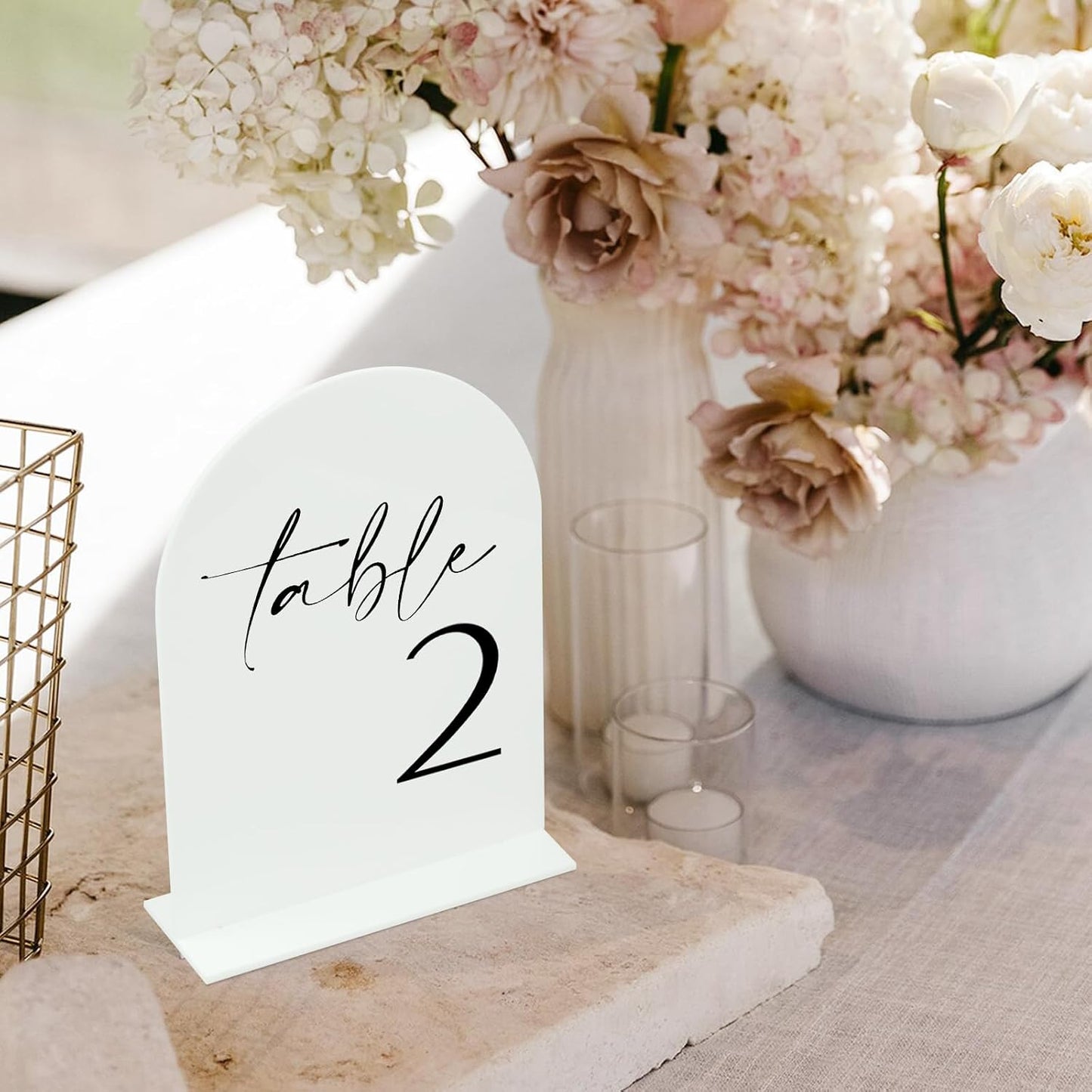 HOODO White Arch Wedding Table Numbers 1-10 with Stands, 5"x7" Arched Acrylic Signs and Holders, White Arch Table