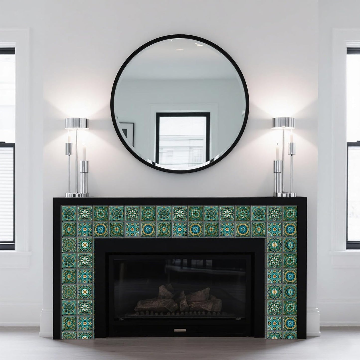 9 Style Retro Style Tile Stickers Turquoise Peel and Stick Wall Tile / Turquoise Color / Set of 36