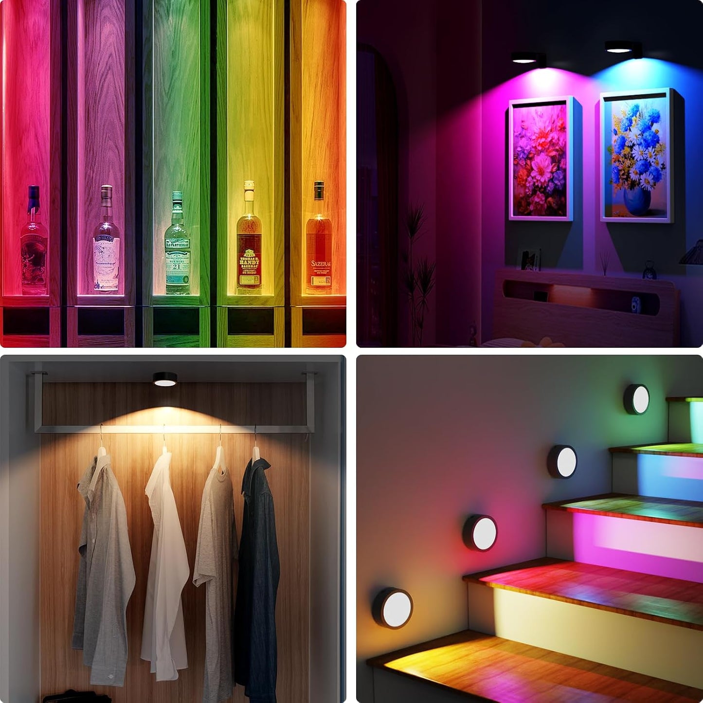 3 Pack Picture Lights for Wall, 13 RGB Color Rechargeable Battery Operated wall lights, Picture Frame lights with 3