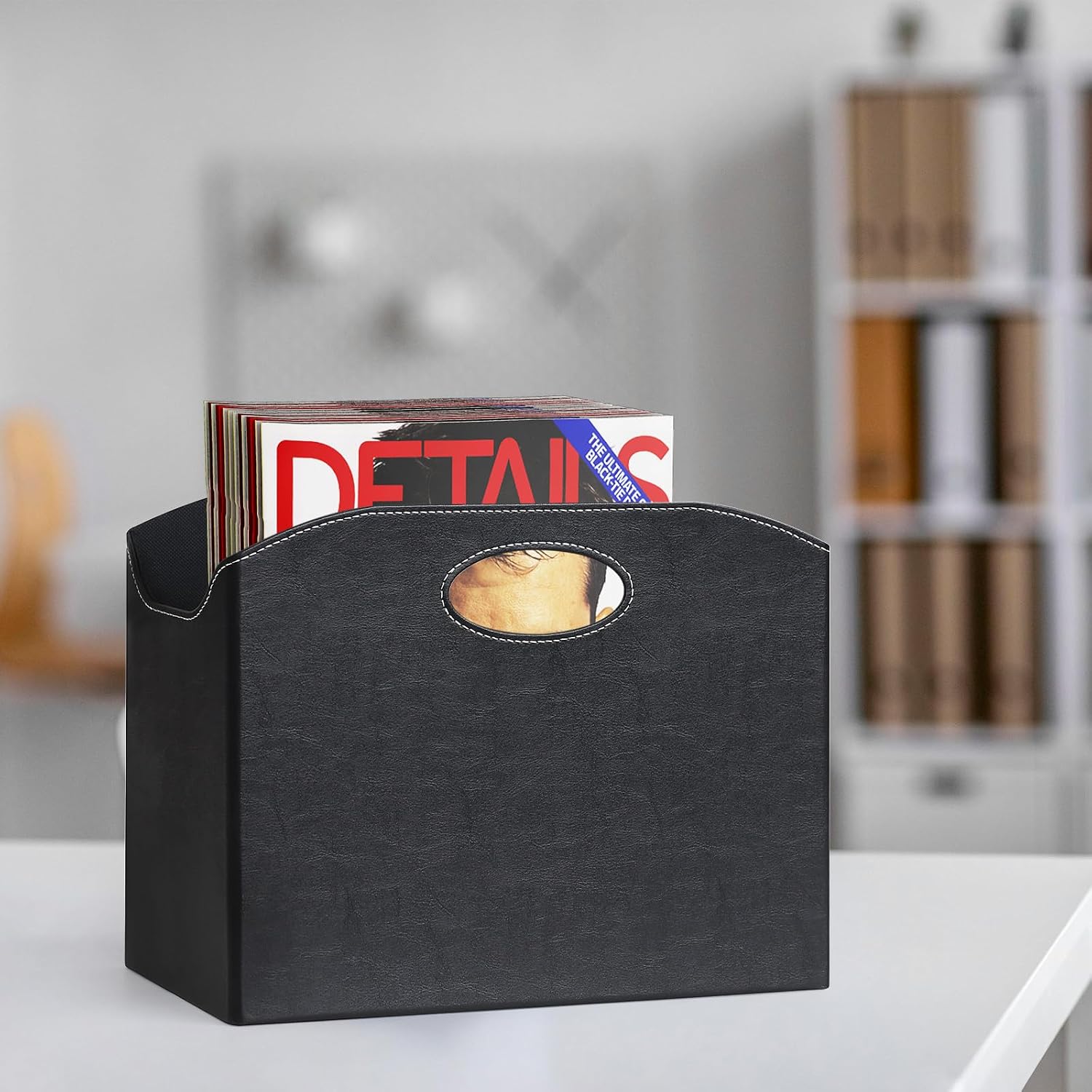 EZDeco Magazine Holder Foldable Magazine Rack Floor PU Leather File Holder Newspaper Book Storage Magazine Basket