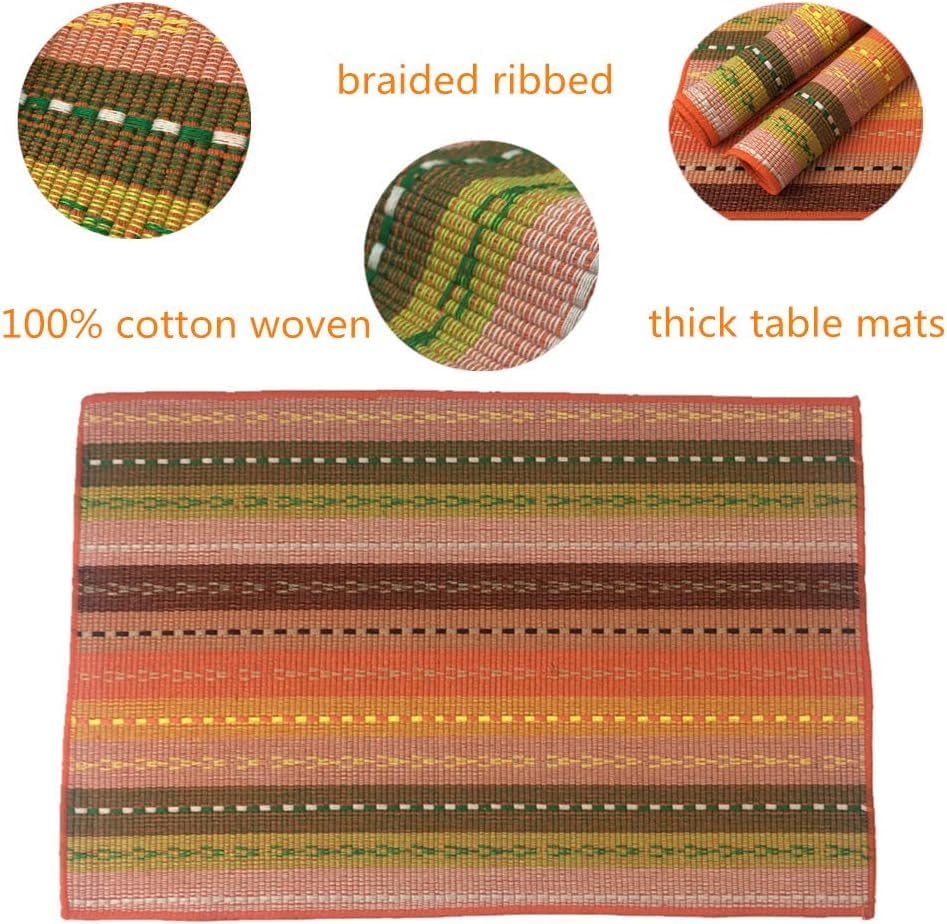 WAZAIGUR Hand Woven Cotton Placemats Set of 8, Orange | Indoor/Outdoor, Fabric, Non Slip, Colorful Place Mats Braided