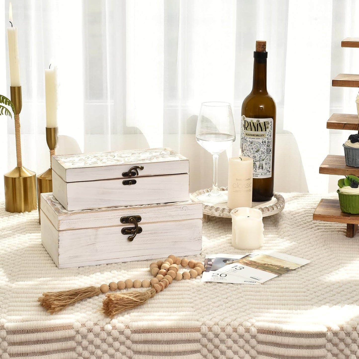 Distressed -Washed Decorative Boxes / S&M / White / Set of 2