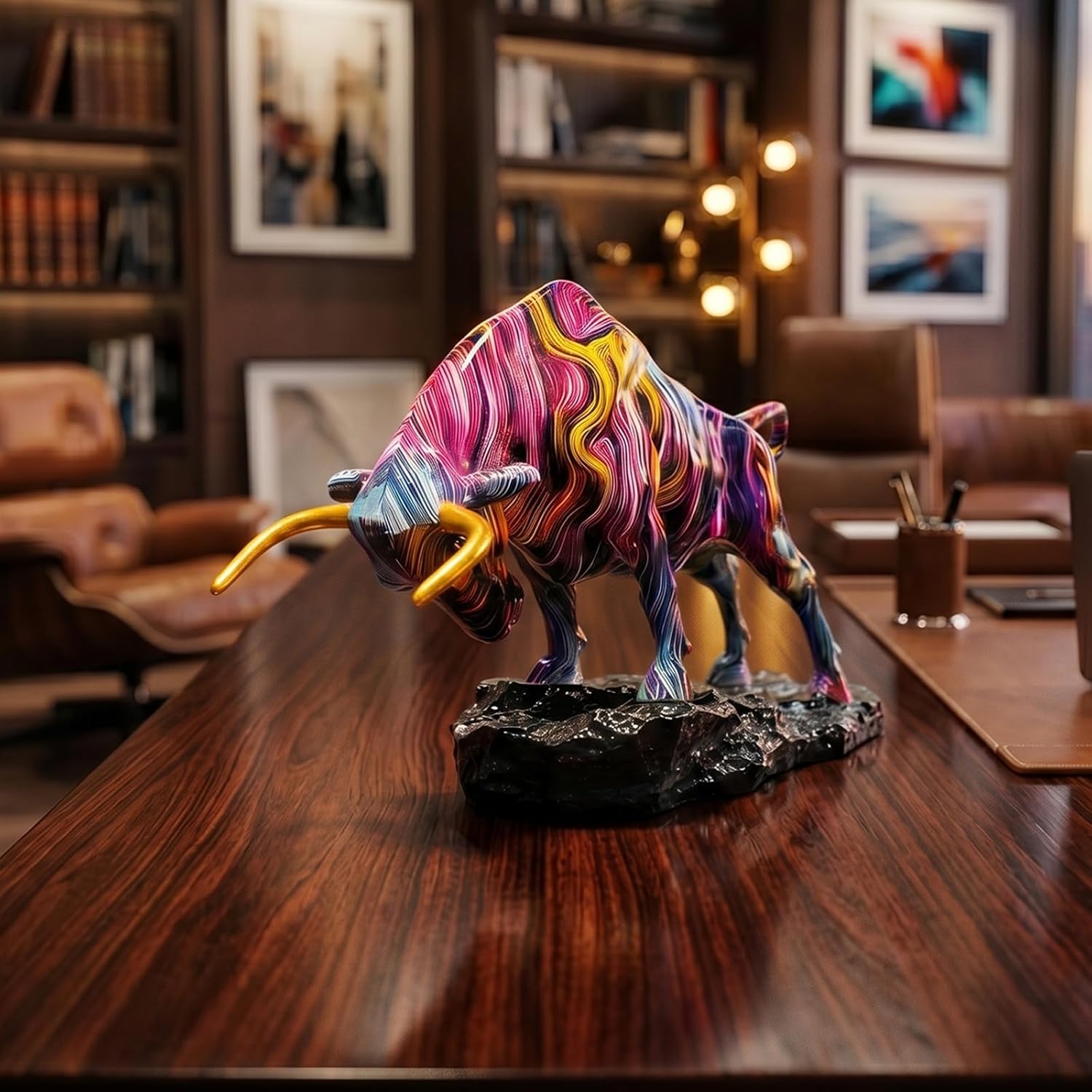 Abstract Fluid Art Bull Statue / Line