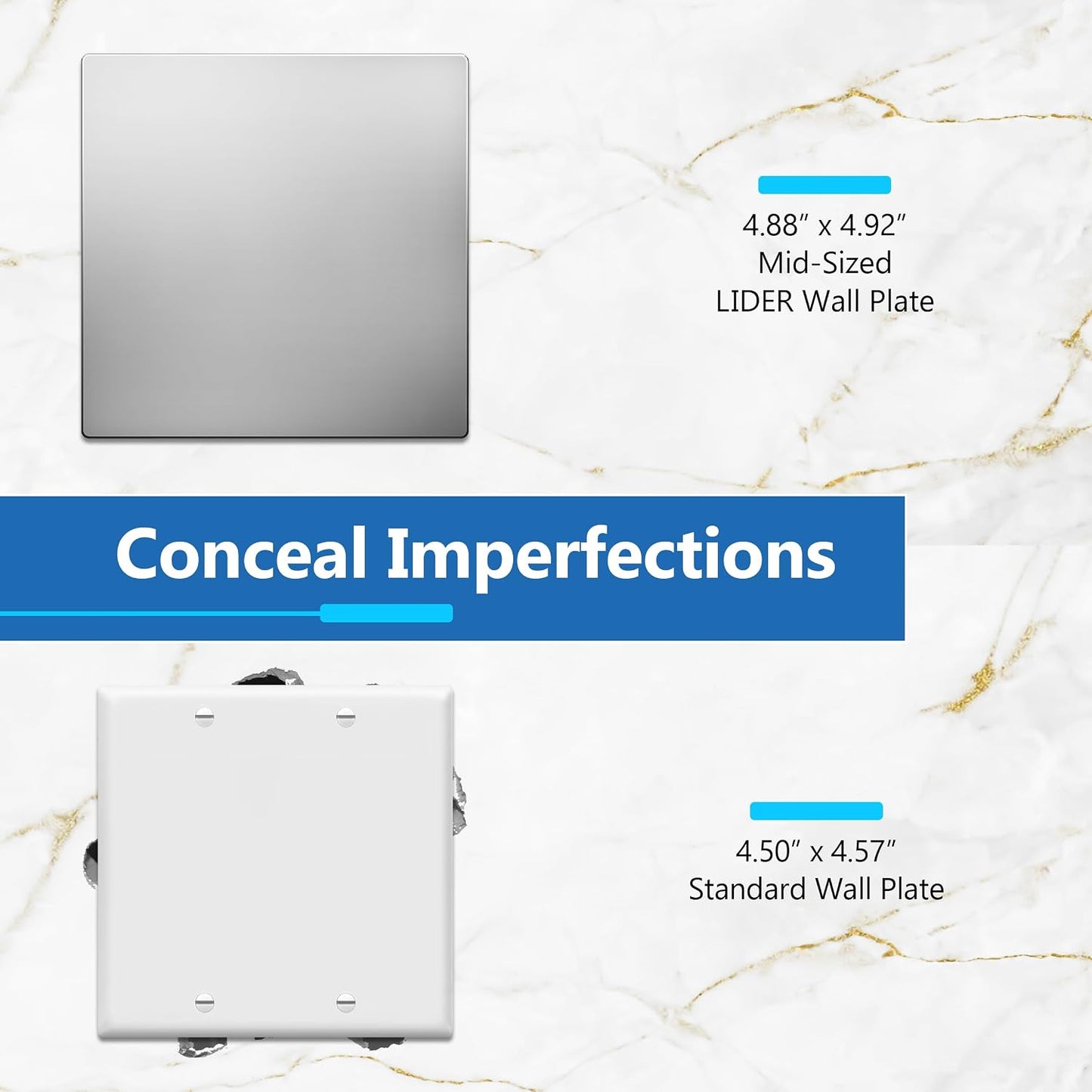 LIDER Double Blank Screwless Metal-Surface Wall Plate, Stainless Steel | Mid-Size 2-Gang 4.88” X 4.92”, Temperature And