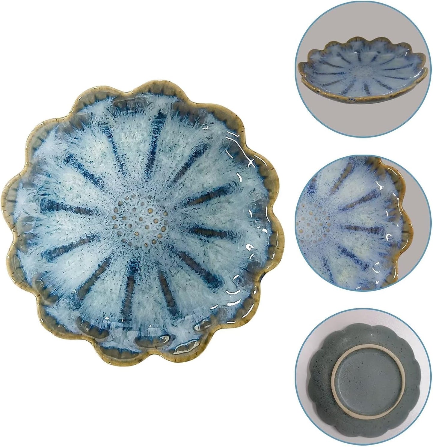 Lotus Ceramic Jewelry Tray / Retro Blue & Pink