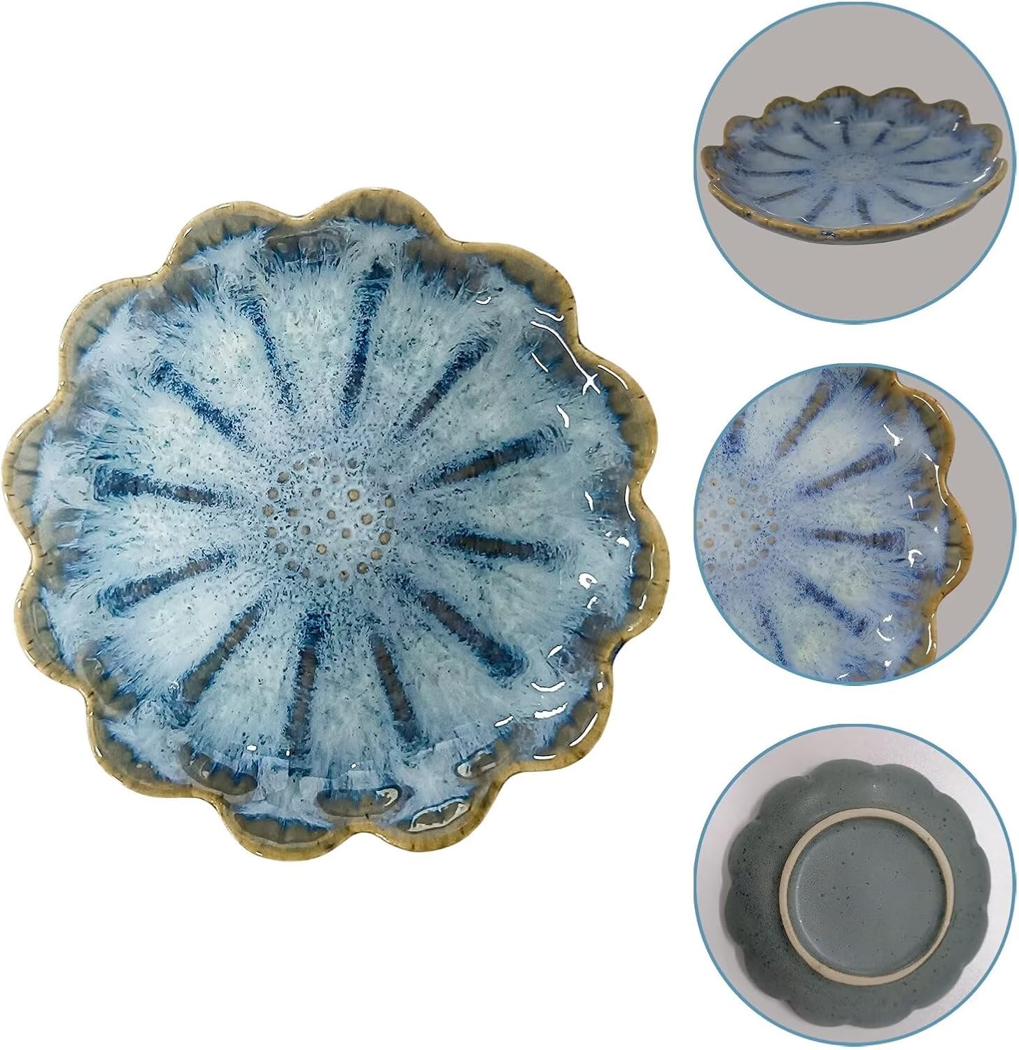 Lotus Ceramic Jewelry Tray / Retro Blue & Pink