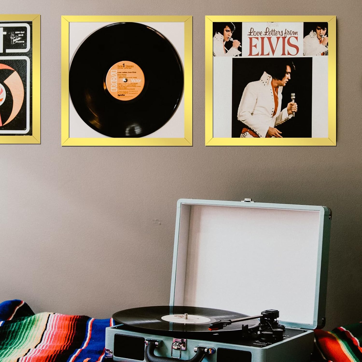 Vinyl Record Frame Display for 12 inch LP with 12.5x12.5 Album Cover | Gold 12.5 x 12.5 Frame Light Weight with