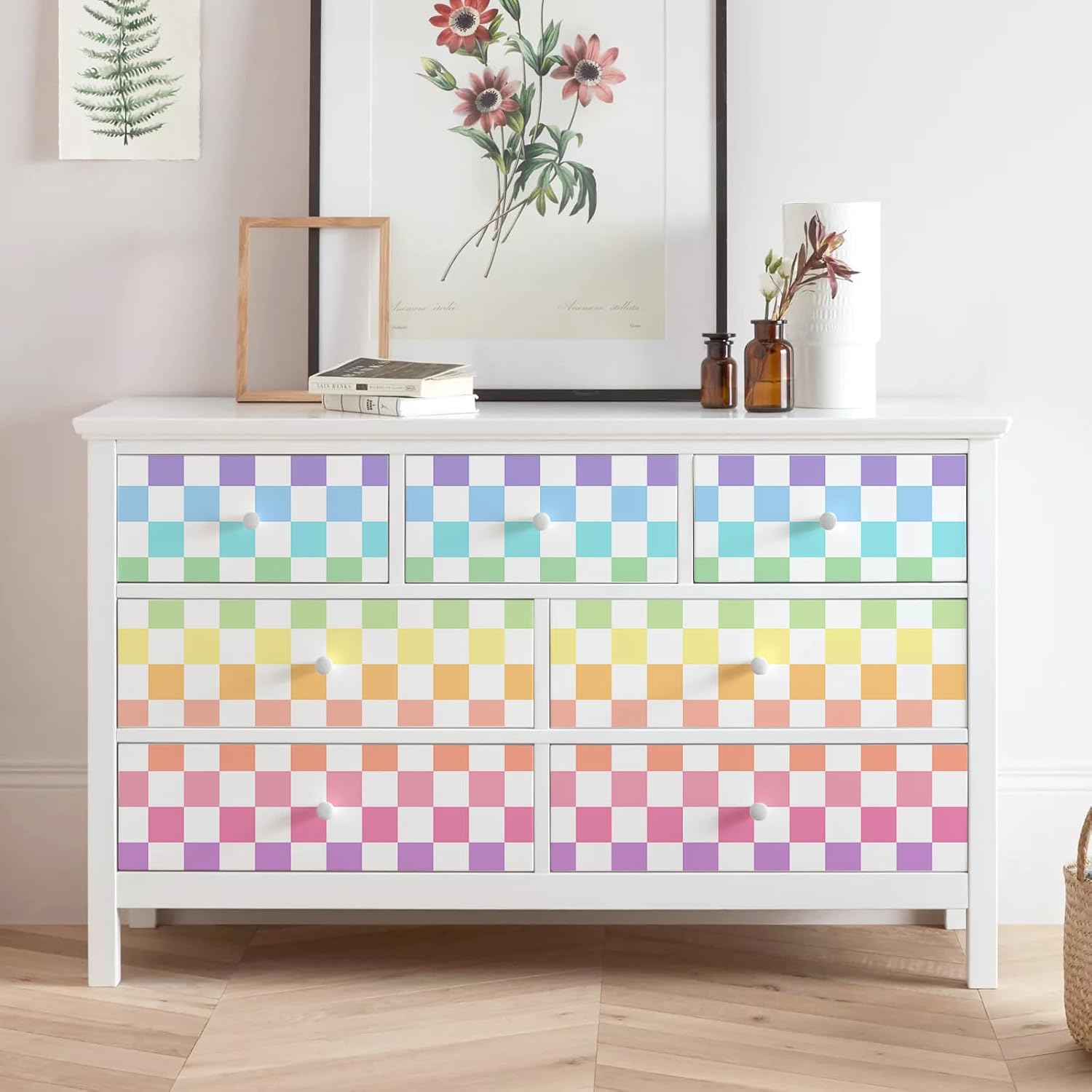 Wallpaper Colorful Waterproof Peel and Stick Contact Paper Vinyl / Rainbow / Checkered / 17.3 x 300