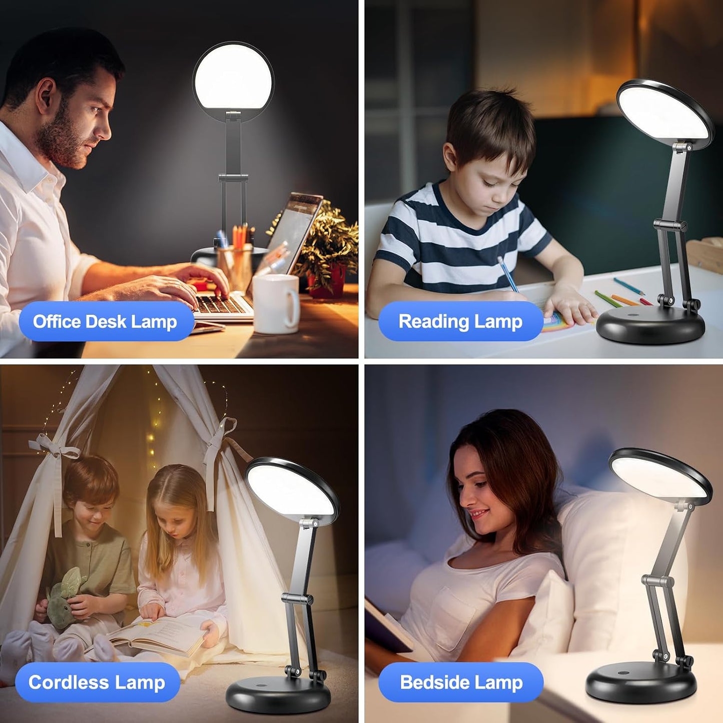 Desk Lamps for Home Office Rechargeable 3600mAh, Foldable+Portable Cordless Desk Light Small Table Lamp,Dimmable+9