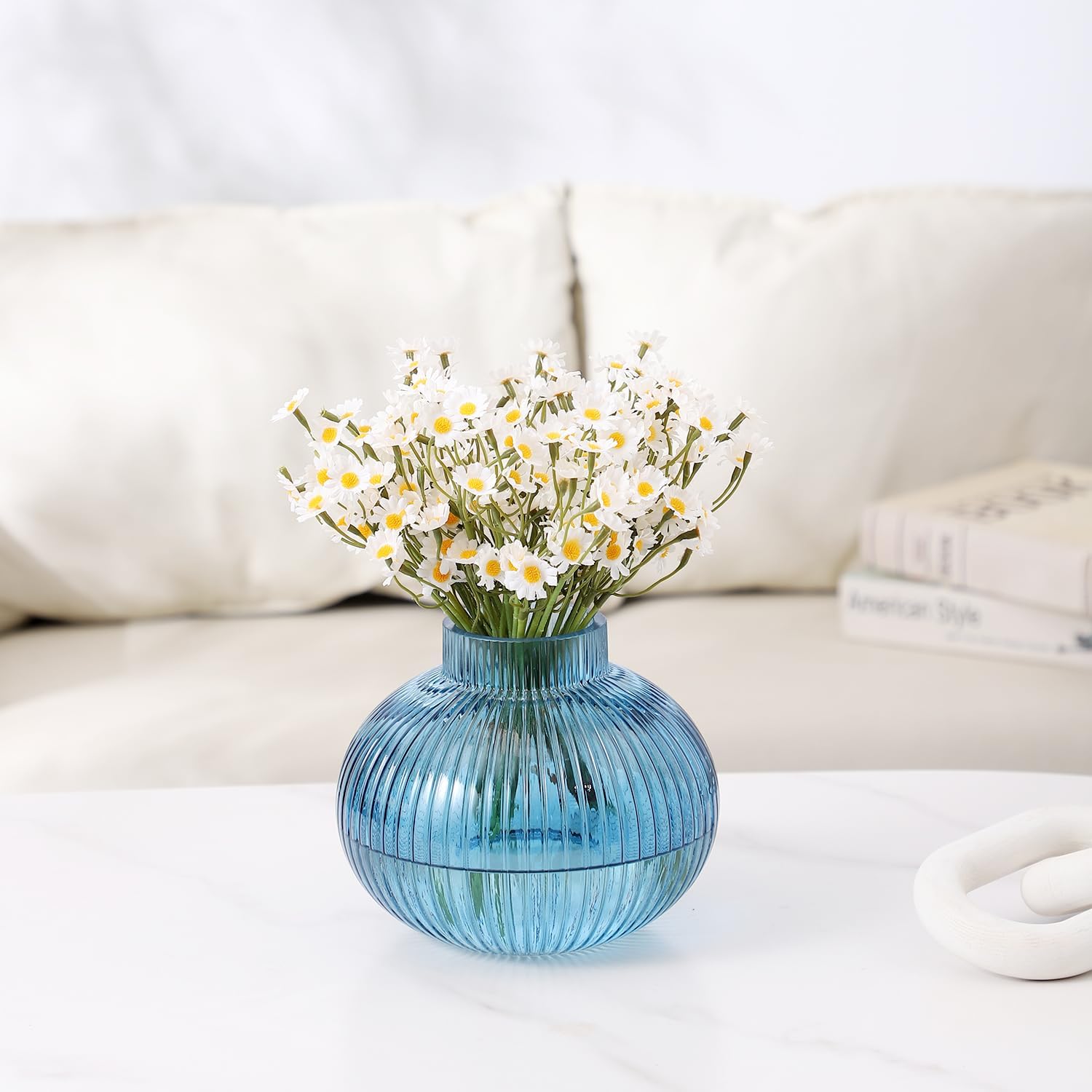 Glass Vase for Tulips / Blue / Round 6 Inches