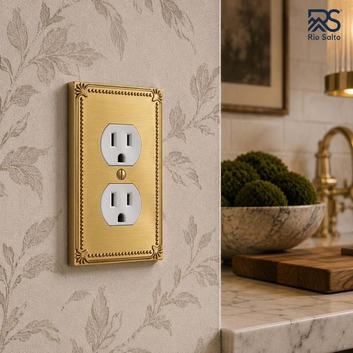 Rio Salto Brushed Gold Decorative Duplex Outlet Covers 2 Pack Gold Light Switch Cover Plate Premium Metal Receptacle