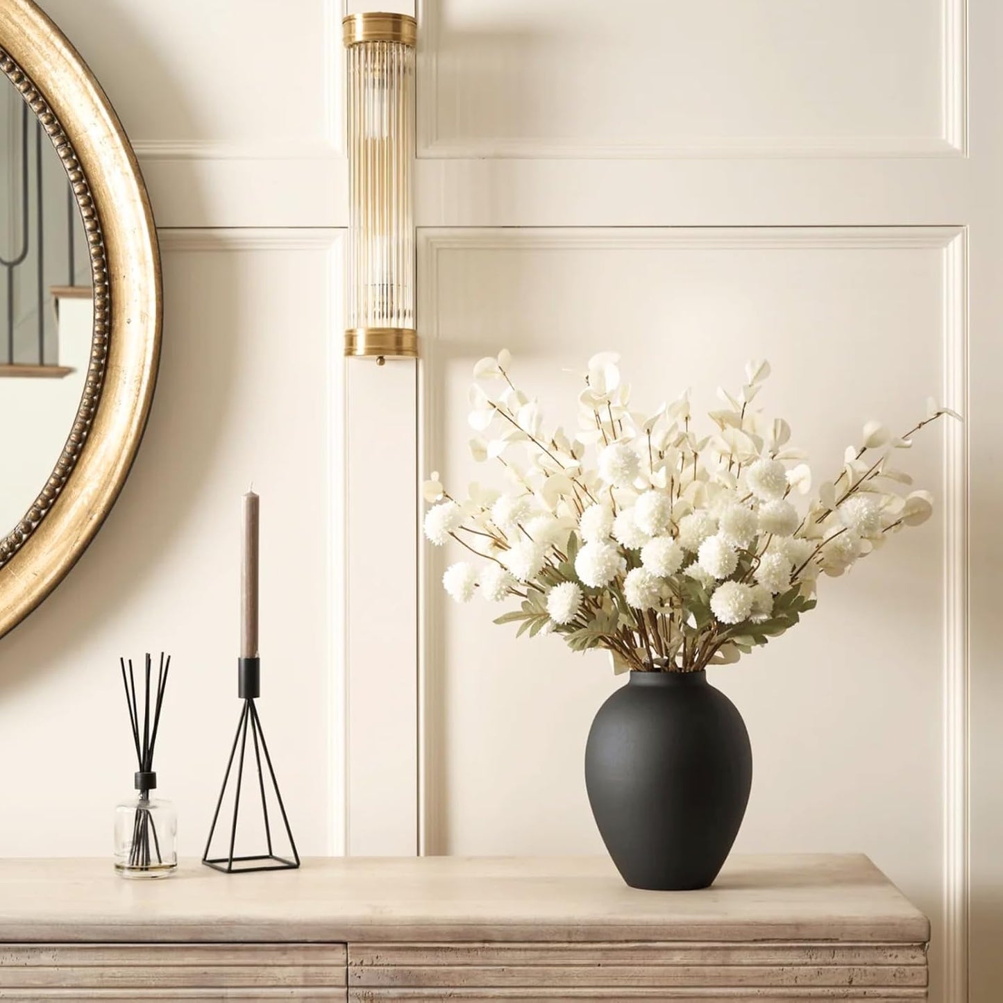 Black Vase / Large Round Iron Vase / Black Ovoid