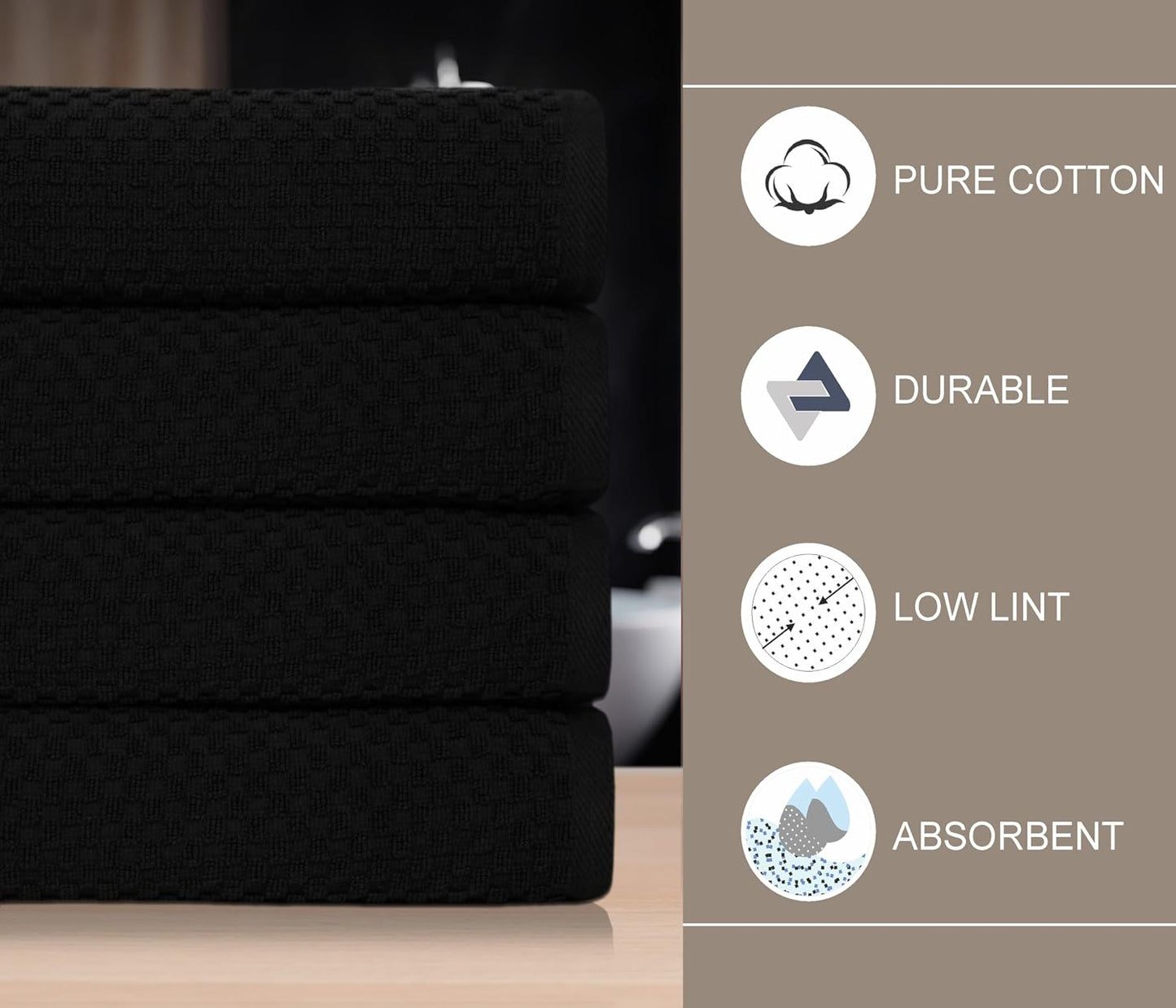COTTON CRAFT Euro Spa Waffle Weave Bath Towels - Set of 4 Black Towels | Pure 100% Ringspun Cotton Oversized Luxurious