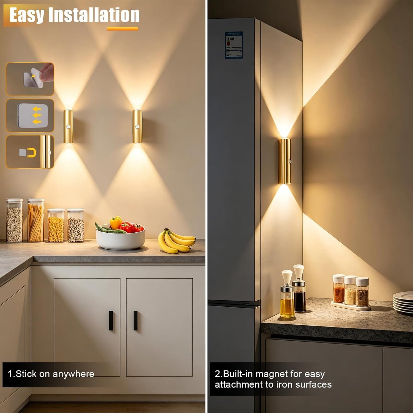 2 Pack Motion Sensor Wall Light, Rechargeable Wall Sconces | Wall Sconces Battery Operated with 3 Colors & Dimmable