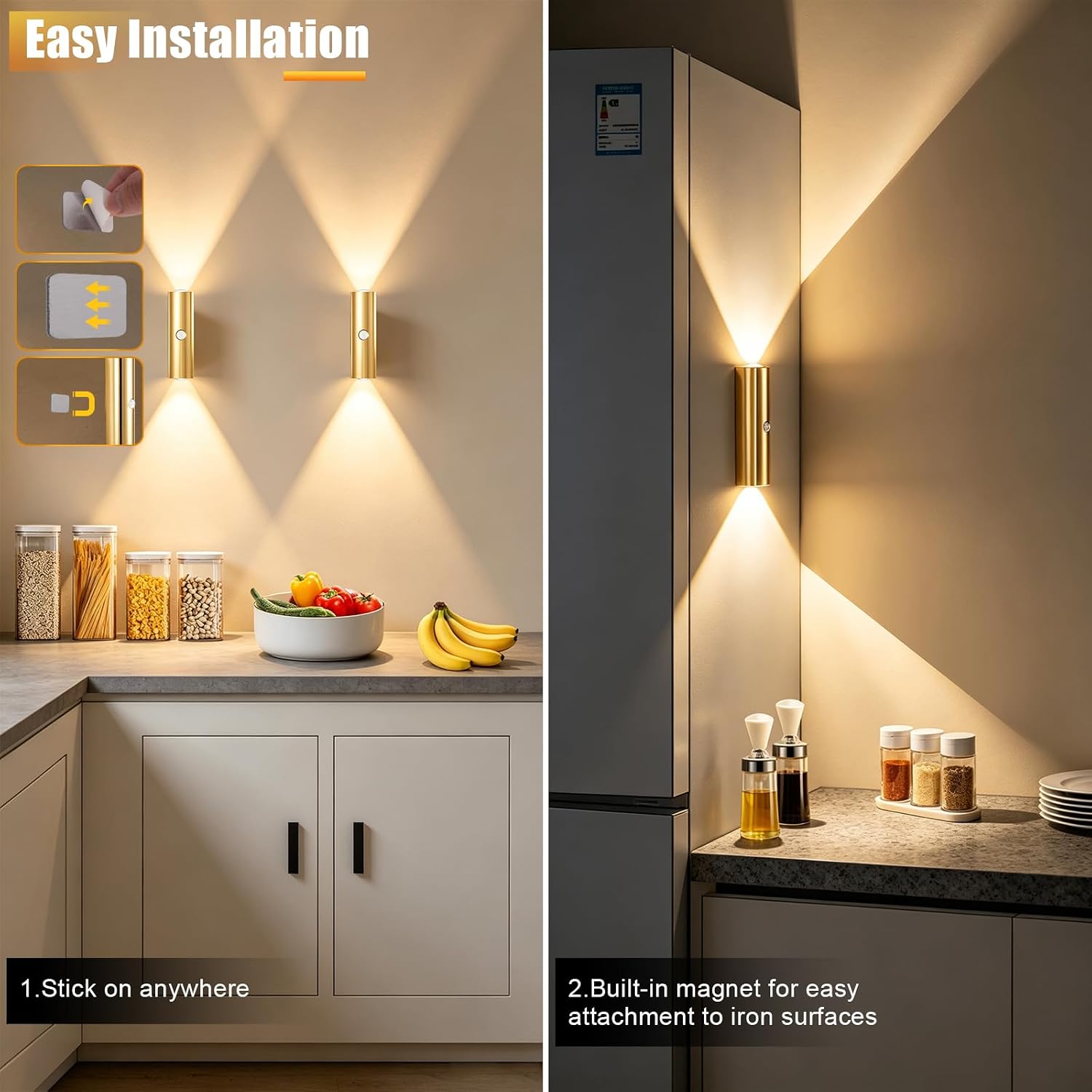 2 Pack Motion Sensor Wall Light, Rechargeable Wall Sconces | Wall Sconces Battery Operated with 3 Colors & Dimmable