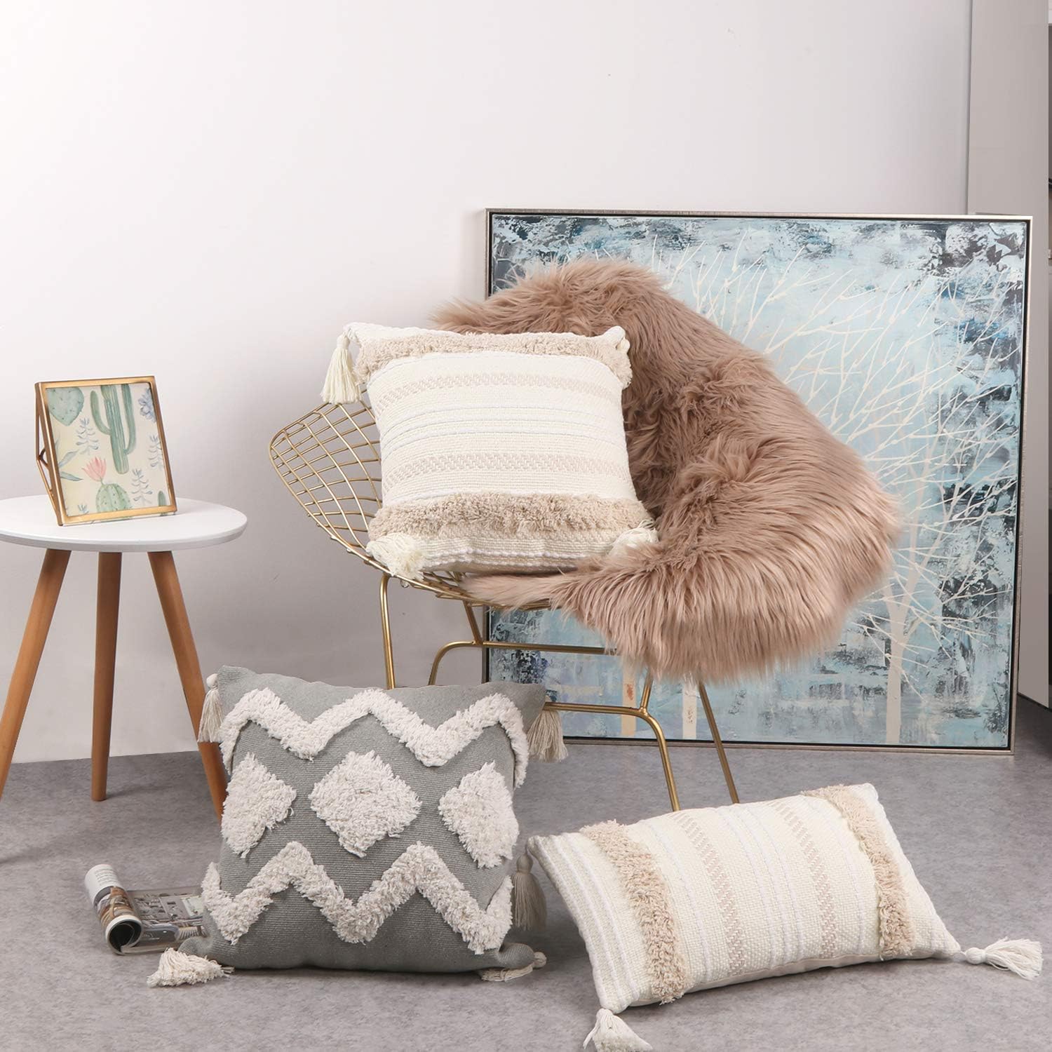 Lumbar Decorative Boho Throw Pillow Cover / 20 x 12 / Neutral / Cream