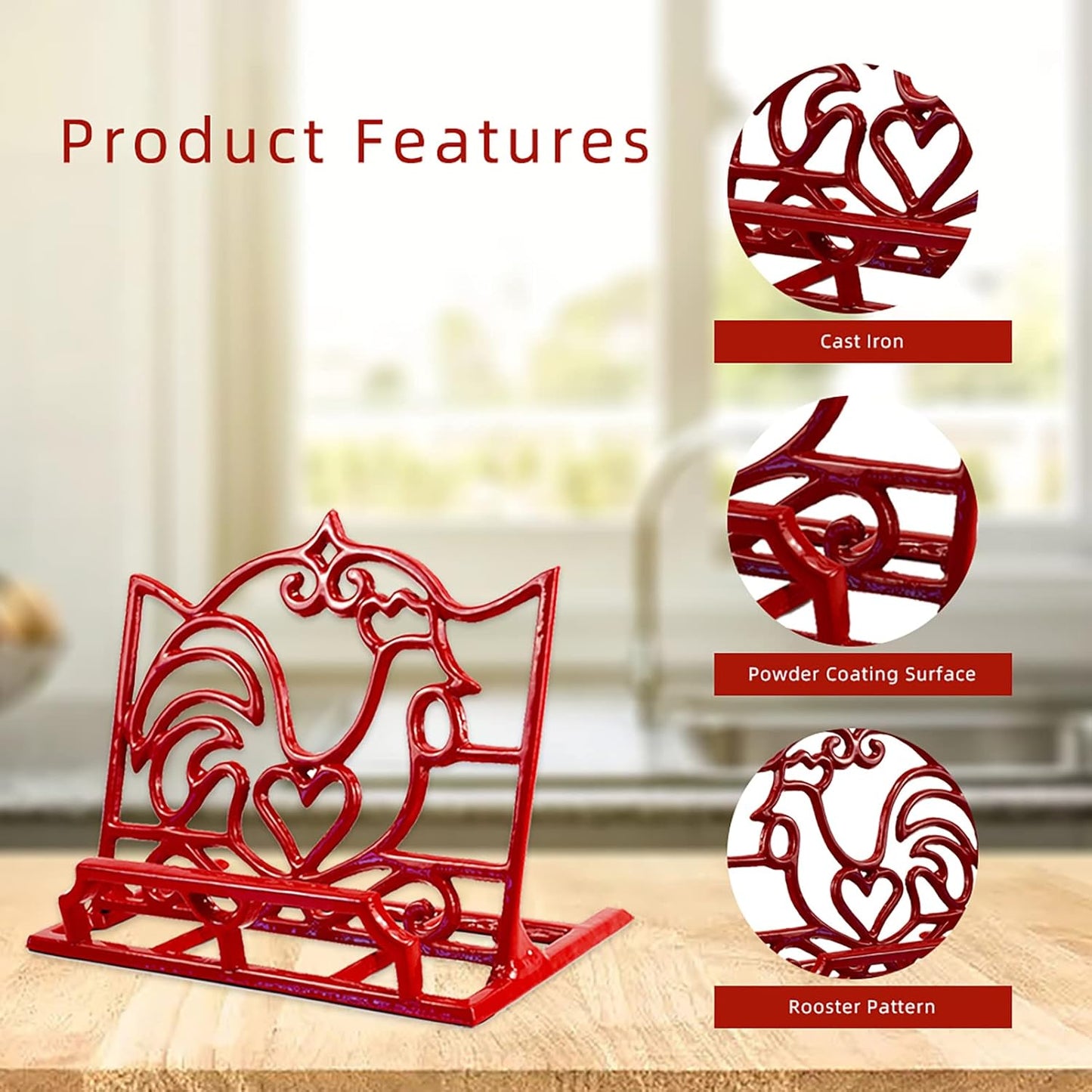 Cookbook Stand, Cast Iron Heavy-Duty Recipe Book Holder, Kitchen Vintage Recipe Book Holder, Reading Rest Holder for