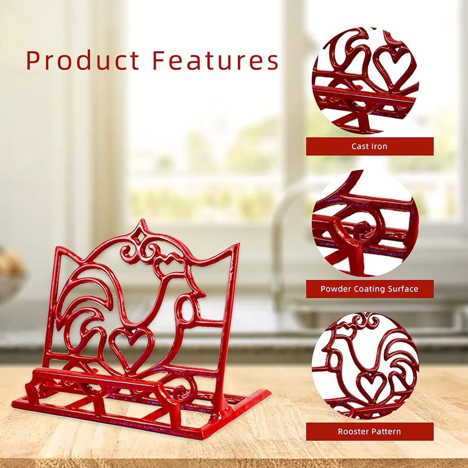 Cookbook Stand, Cast Iron Heavy-Duty Recipe Book Holder, Kitchen Vintage Recipe Book Holder, Reading Rest Holder for