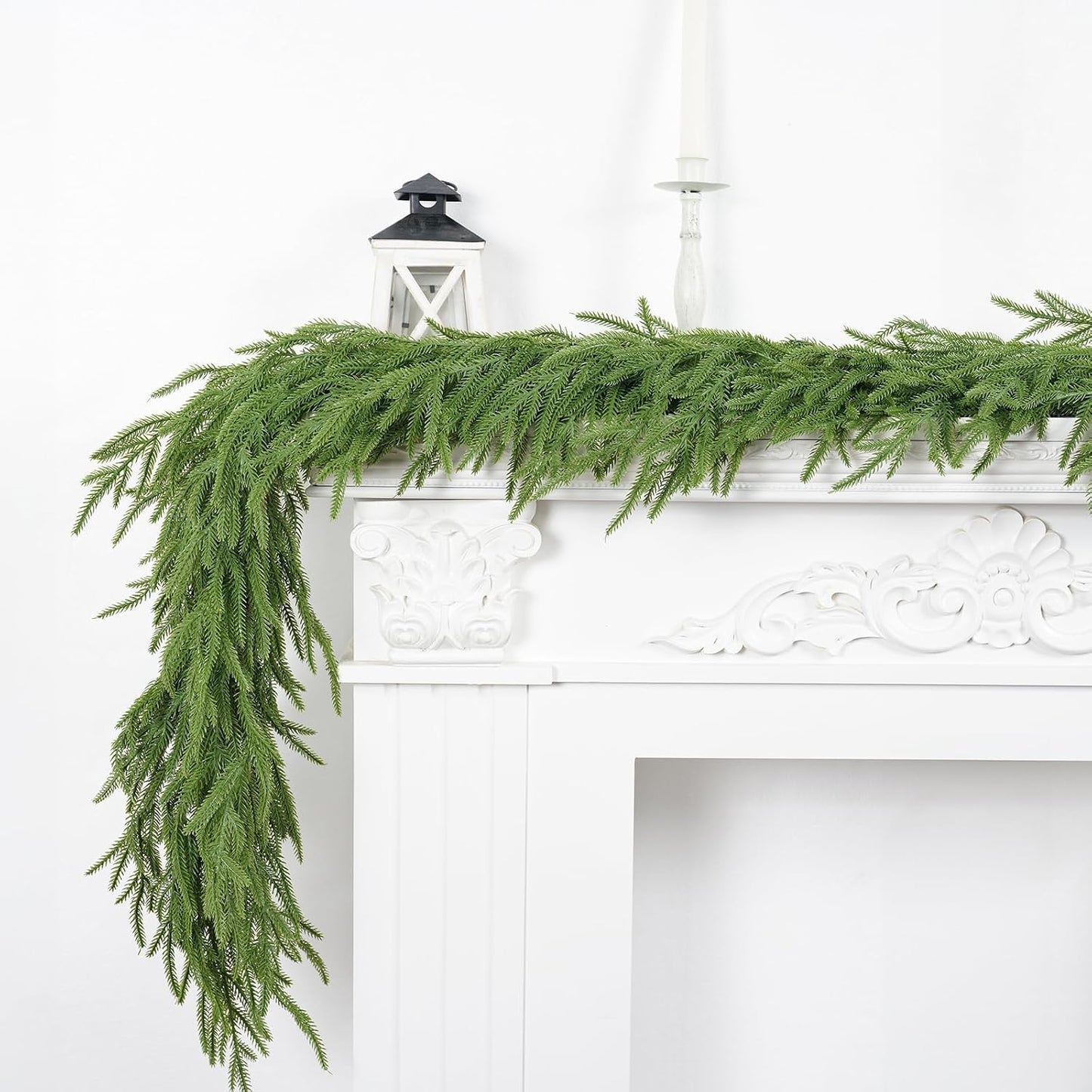 XmasExp Norfolk Pine Garland 9FT Real Touch Realistic Artificial Christmas Garland Decorations for Mantle Windows