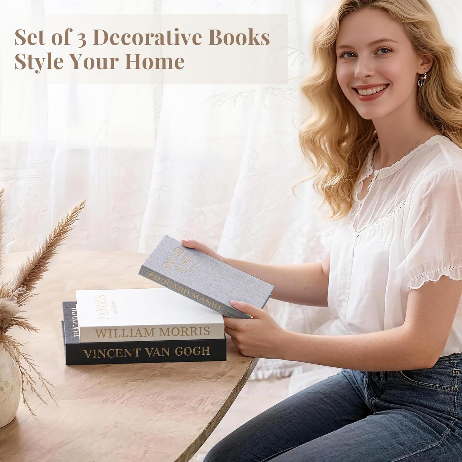 Linen Fake Books for Decoration Aesthetic Faux Book / Set of 3