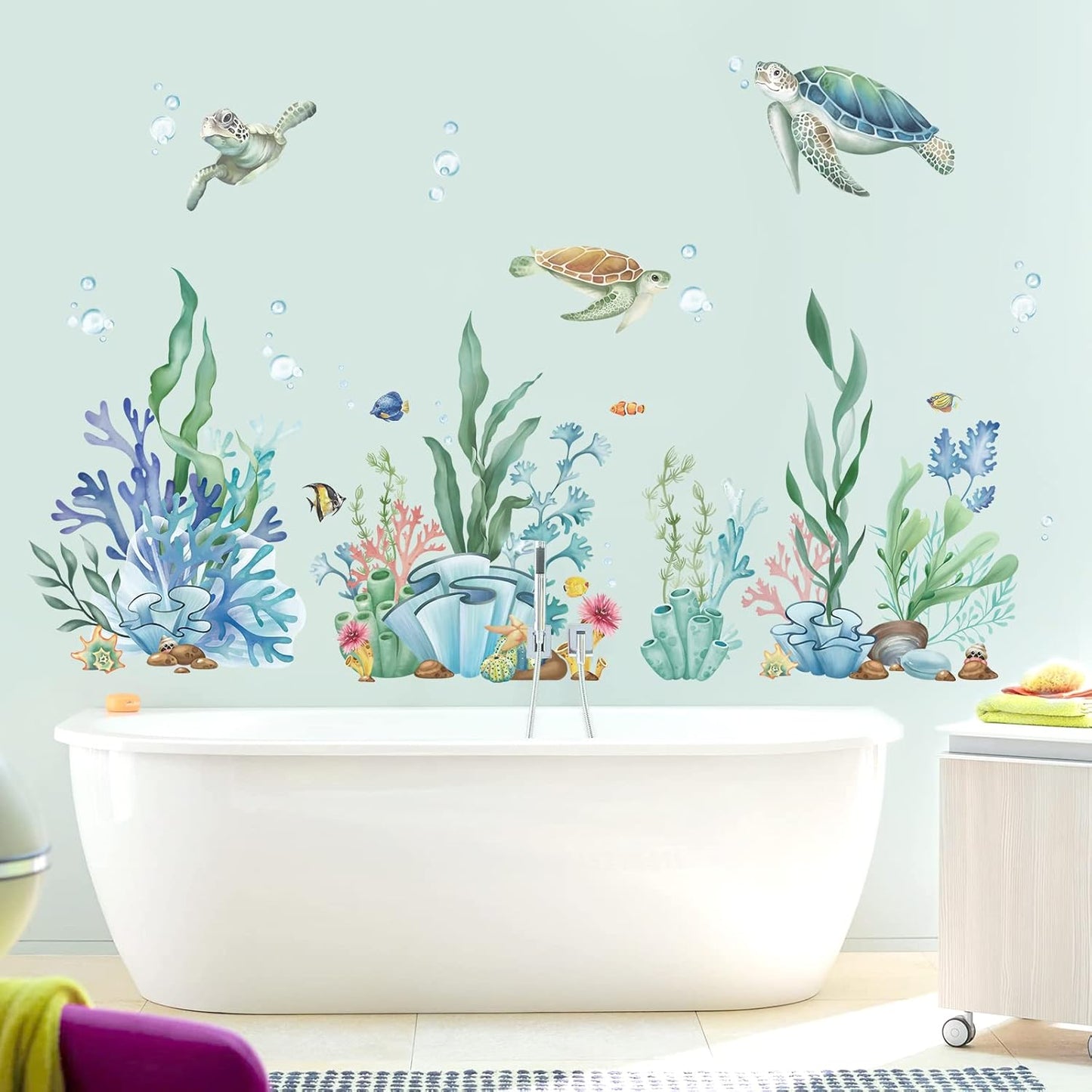 Ocean Seaweed Grass Wall Stickers Turtle Under The Sea Peel and Stick Wall Art Decals for Baby