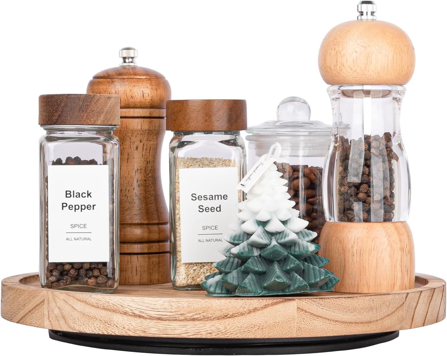 Wood Lazy Susan Organizer Kitchen Turntable for Cabinet Farmhouse Bathroom Decor / Brown / Set of 10