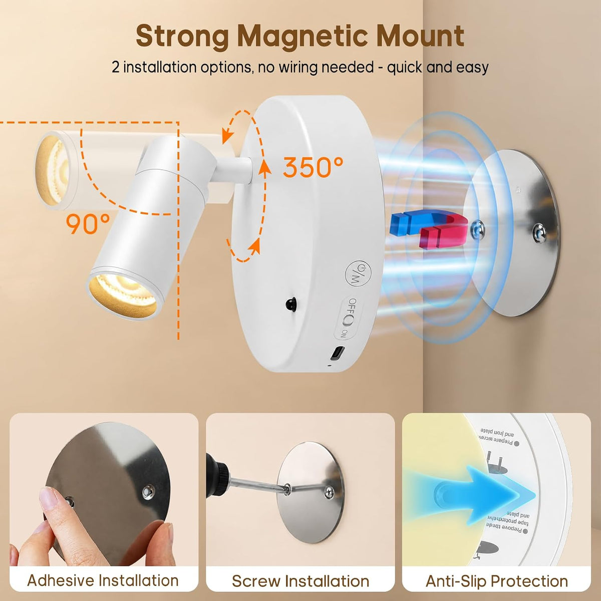 Spotlights Indoor with Remote, 5500Mah Rechargeable Picture Lights on Wall | Wireless Up Lights Indoor with 3 Colors &