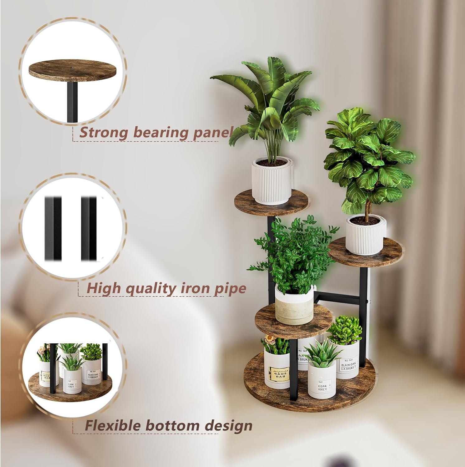 INGIORDAR 4 Tier Plant Stand Indoor Corner Tiered Holder Shelf Display Rack | Multiple Plants with MDF Top Board Metal