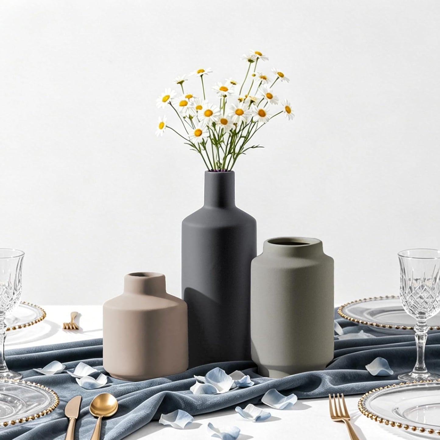 Ceramic Vase / Modern Farmhouse Boho Table Centerpiece Vases / Multi 3x / Set of 3