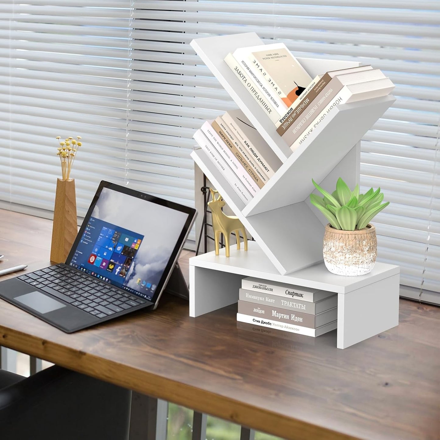 Compact Book Holder for Small Spaces / 4-tier-white