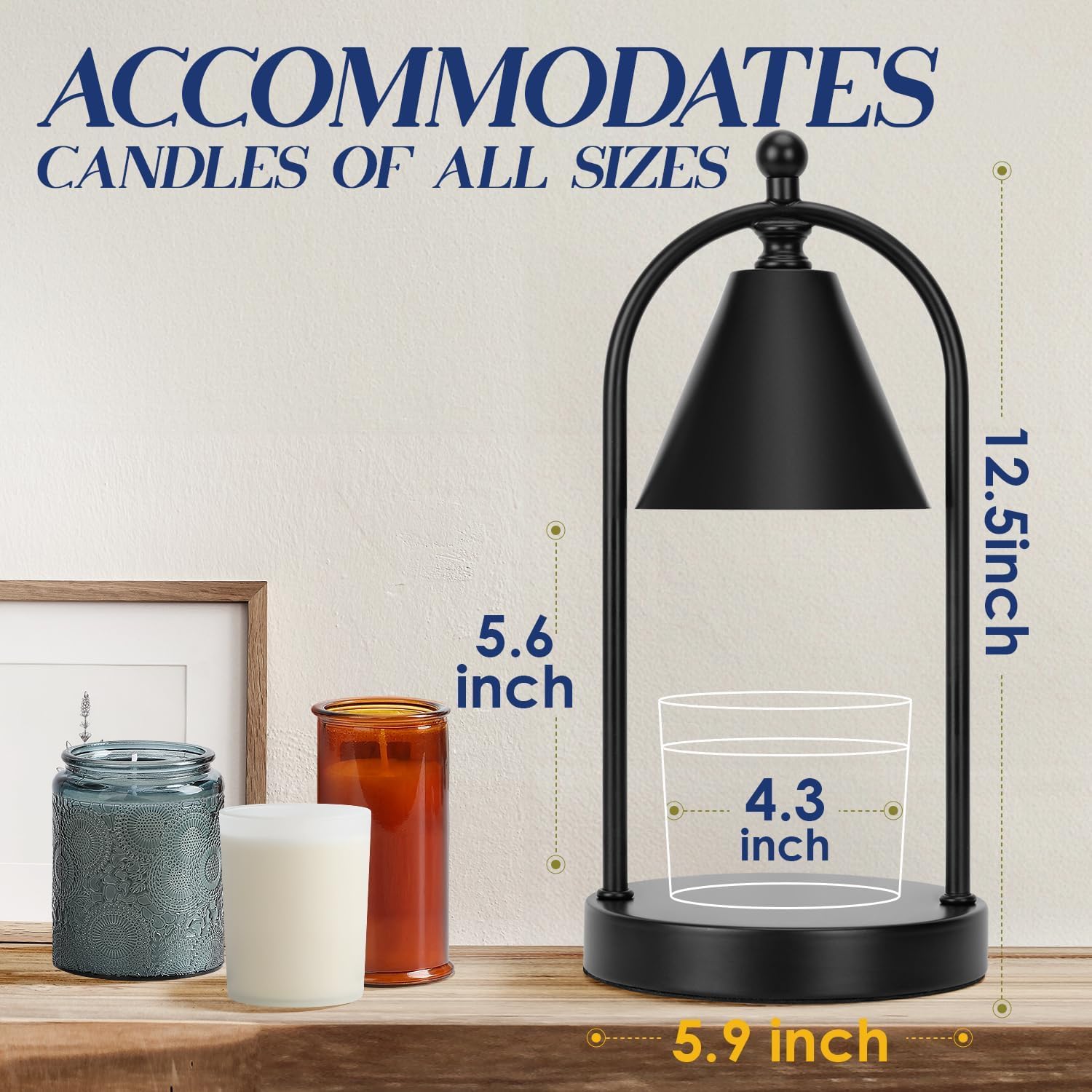 Candle Warmer Lamp with Timer, Electric Black Candle Warming Light for Bedroom, Dimmable Wax Melts Warmer for Home