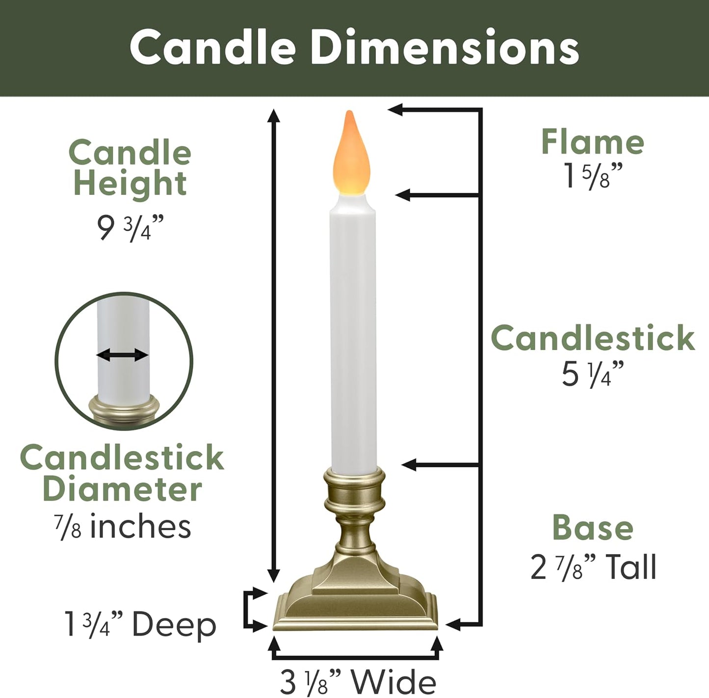 Battery Operated LED Window Candles with Timer, Pewter | Flickering Amber Flame, Flameless Christmas Window Sill