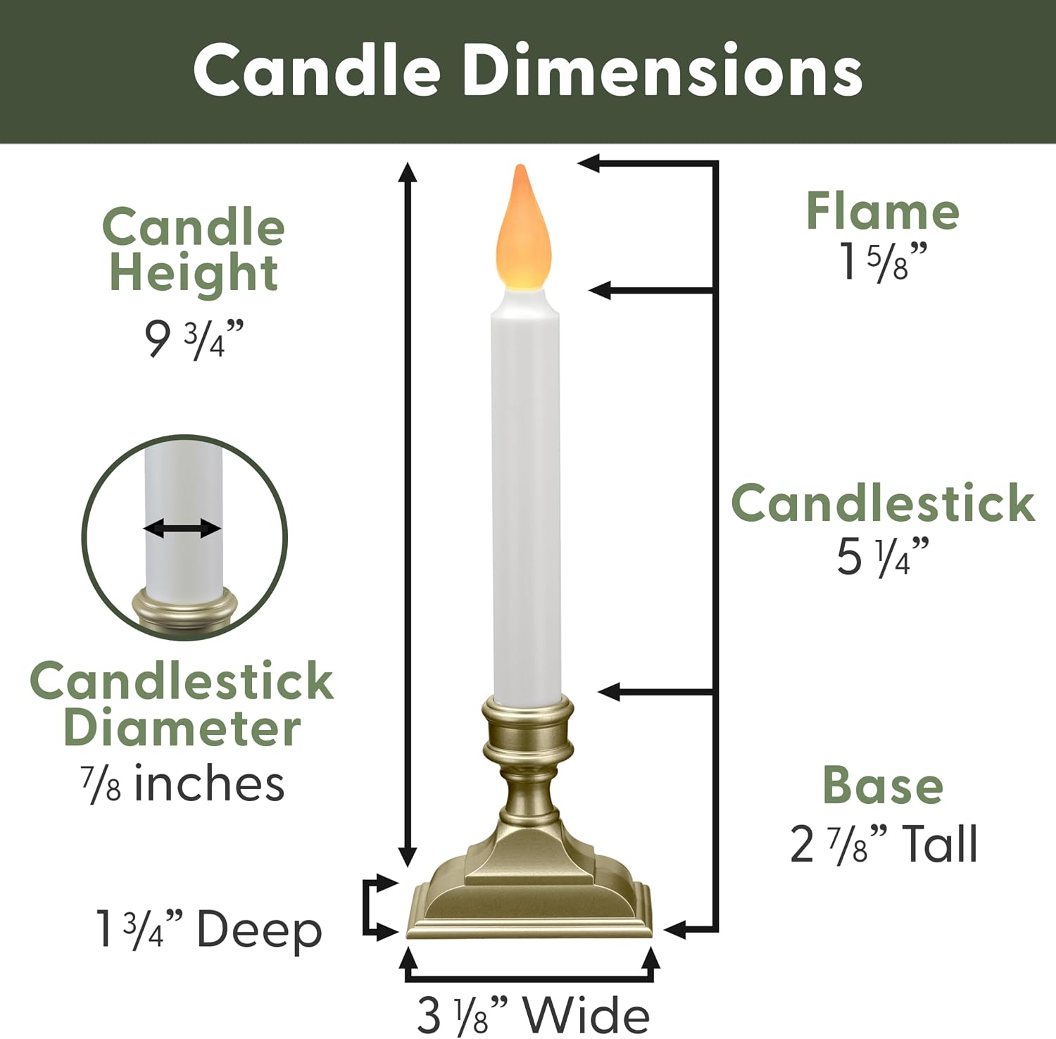 Battery Operated LED Window Candles with Timer, Pewter | Flickering Amber Flame, Flameless Christmas Window Sill