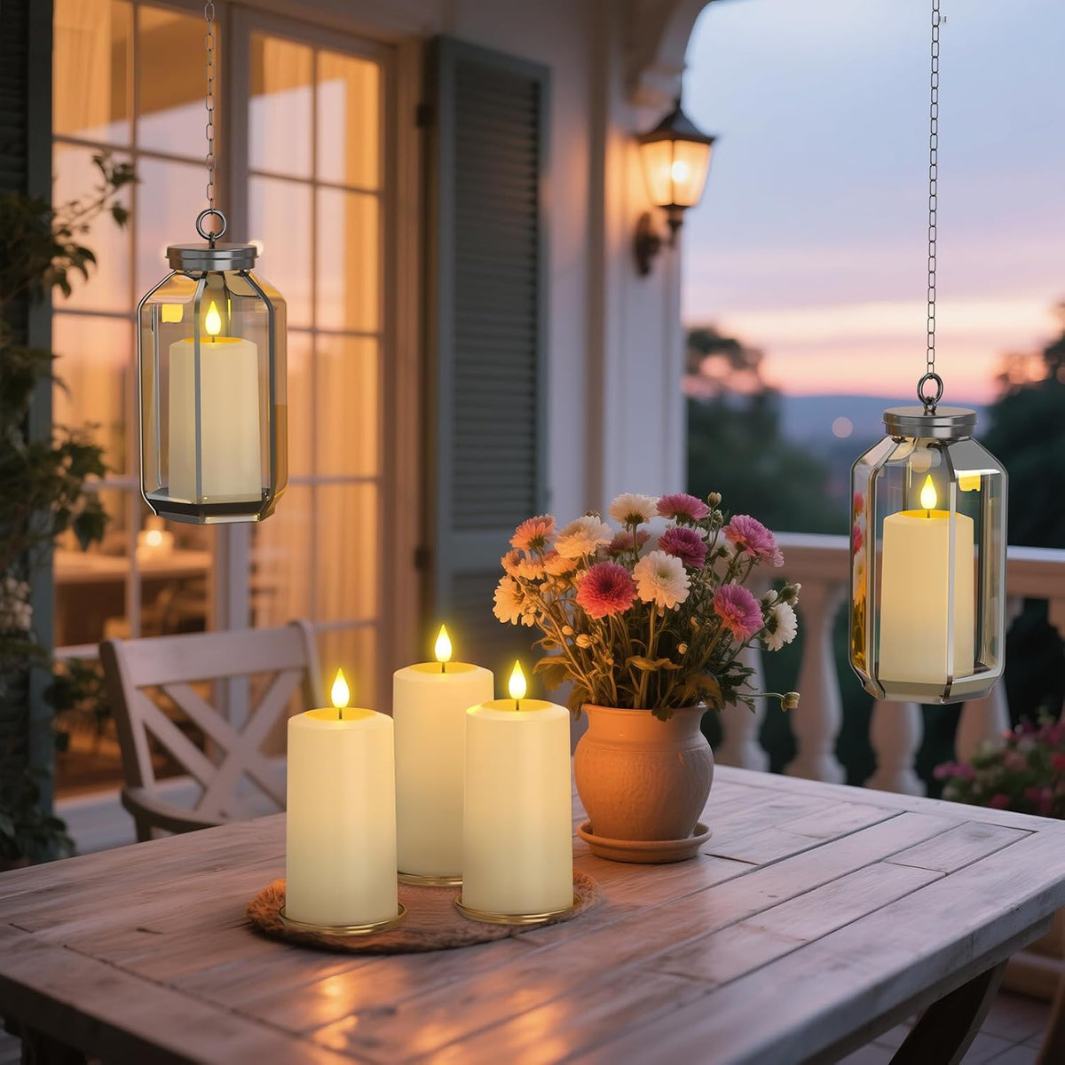 PChero Rechargeable Flameless Candles with Remote & Magnetic Charging Base | Outdoor Waterproof Battery Operated Pillar
