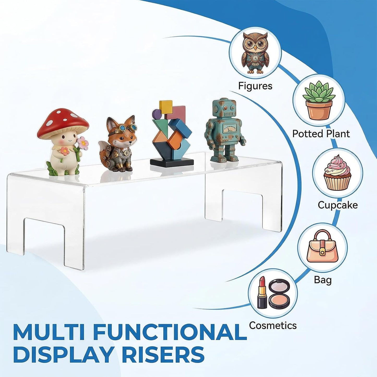 12" Lx5 Wx3.3 H 5mm Thick Small Display Risers Stand Acrylic Showcase / Clear / Set of 2