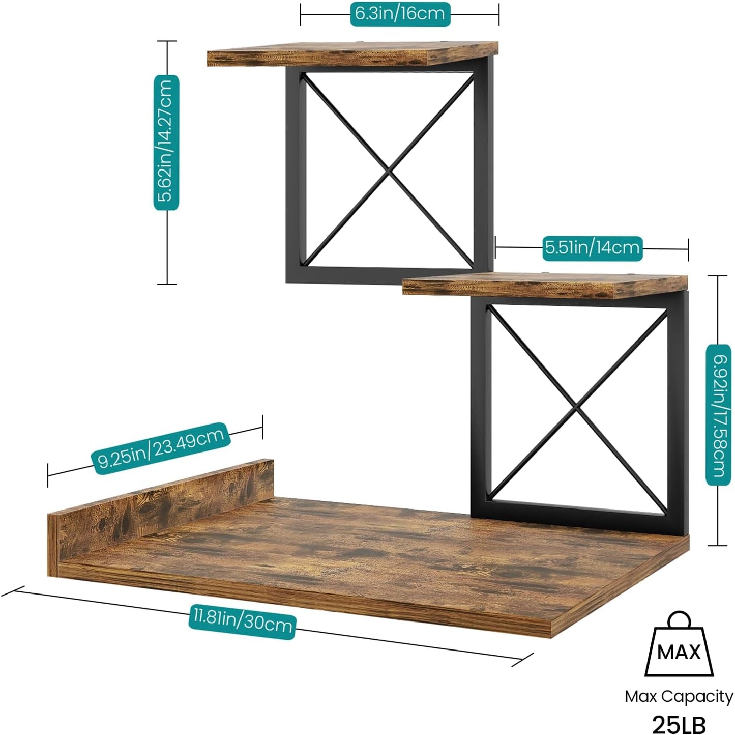 Wood Desktop Organizer Small Bookshelf / Rustic Brown Black