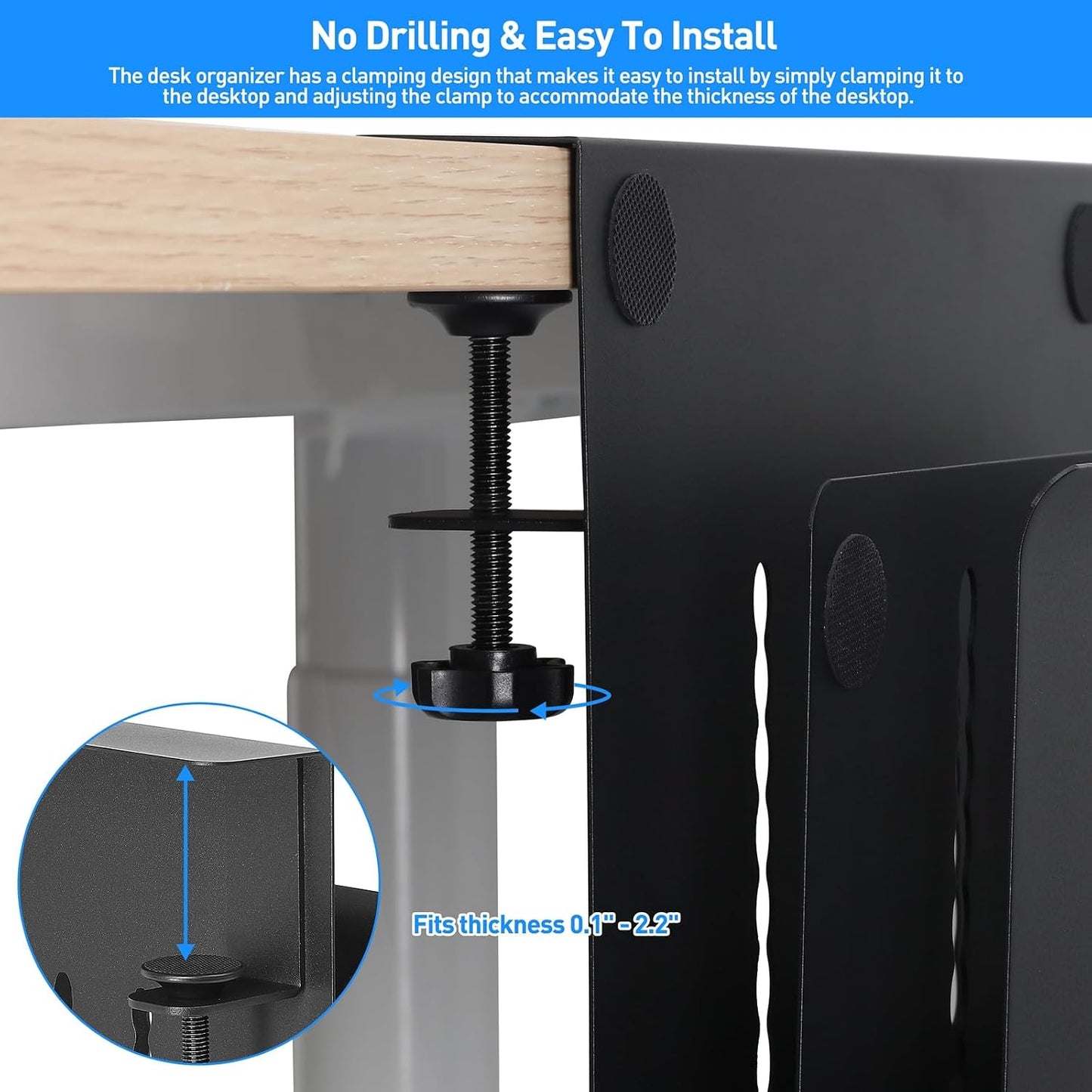 MAXECHO Desk Side Storage, Under Desk Laptop Mount, Table Side Hanging File Organizer, No Drill Clamp On Cable