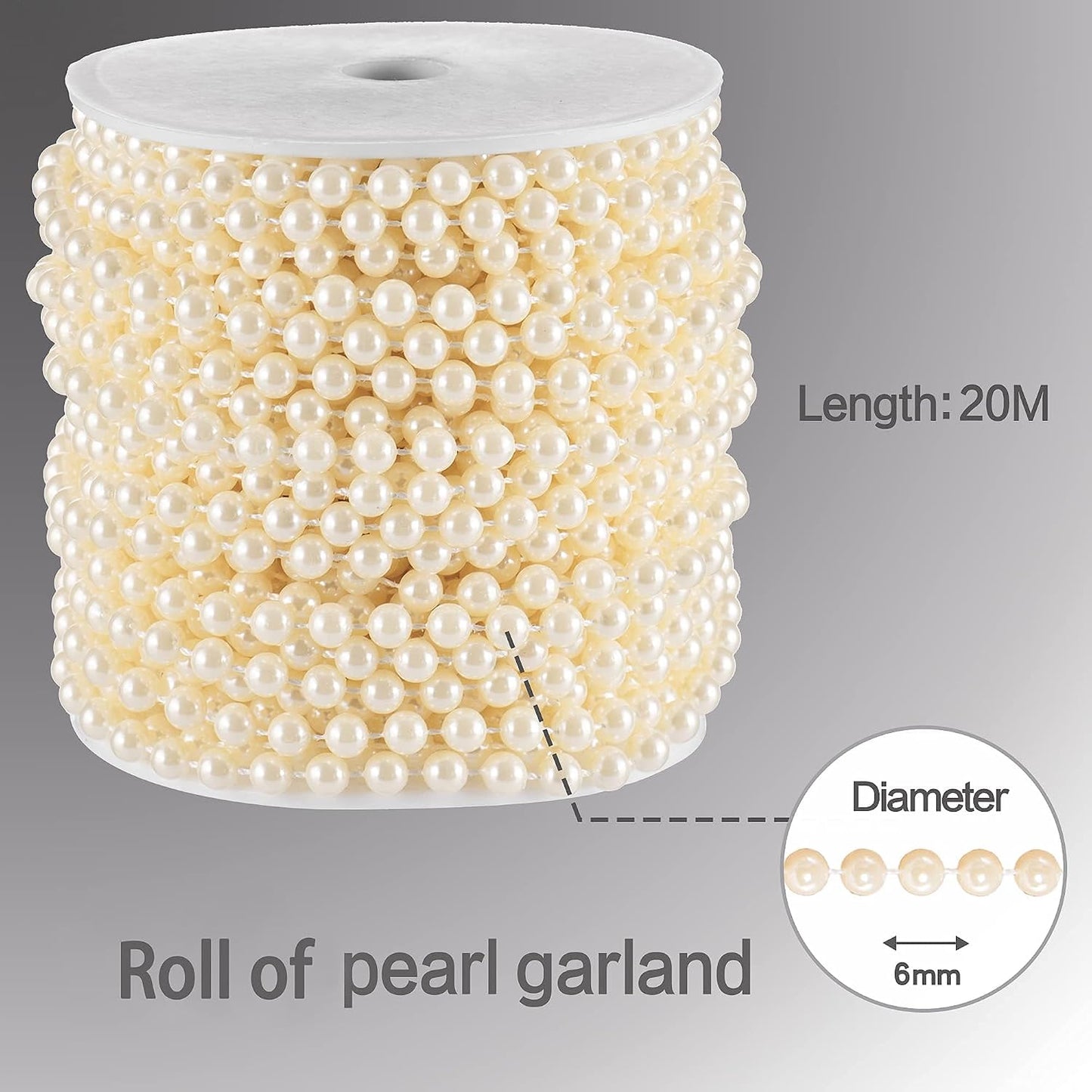 Faux Pearl Garland Spool Roll Strand Wedding Party Decoration / Ivory / 0.24 In 66 Ft