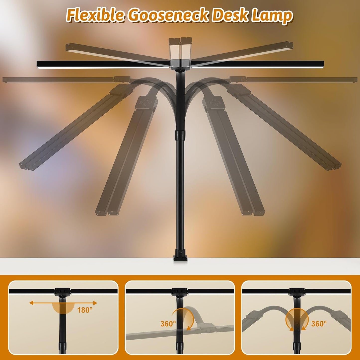 LED Desk Lamp with Clamp and Base, Dual Head Monitor Light | 24W Dimmable Eye-Caring Task Lamp with Timer, Anti-Glare