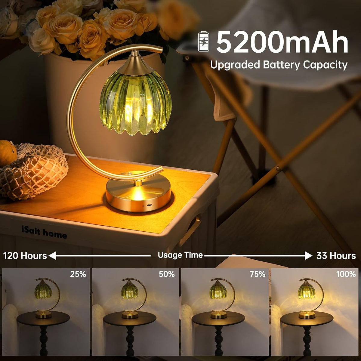 Shenmoyl Tulip Table Lamp, 5200mAh Cordless Touch Control Table Lamp with 3 Color Temps & Stepless Dimming