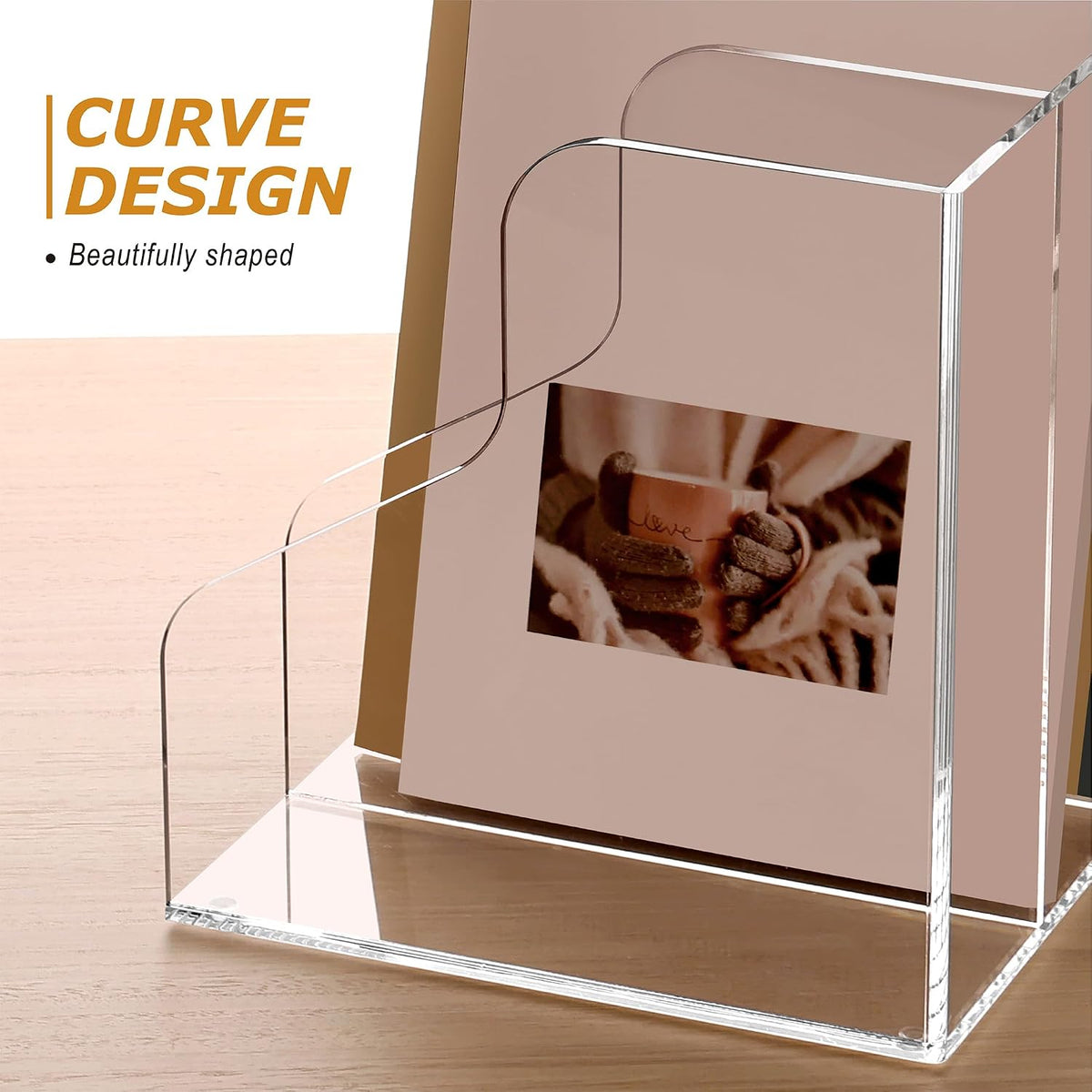 SANRUI Acrylic File Organizer, Clear Magazine Holder with 3-Section, A4 | Desk Organizer with 2.76"-Wide Compartments