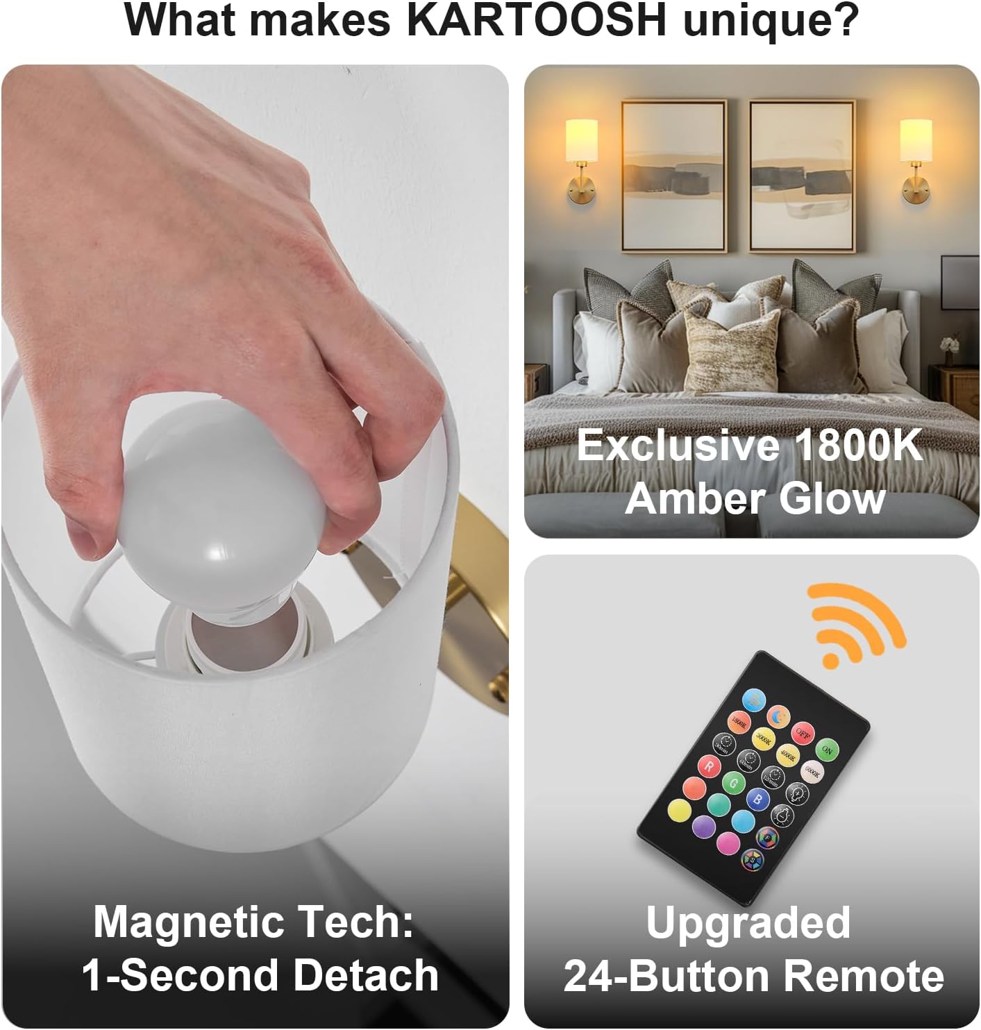 KARTOOSH Battery Operated Wall Sconce Set of Two, Dimmable 4CCT, RGB, Timer | Rechargeable Wireless Wall Decor Light